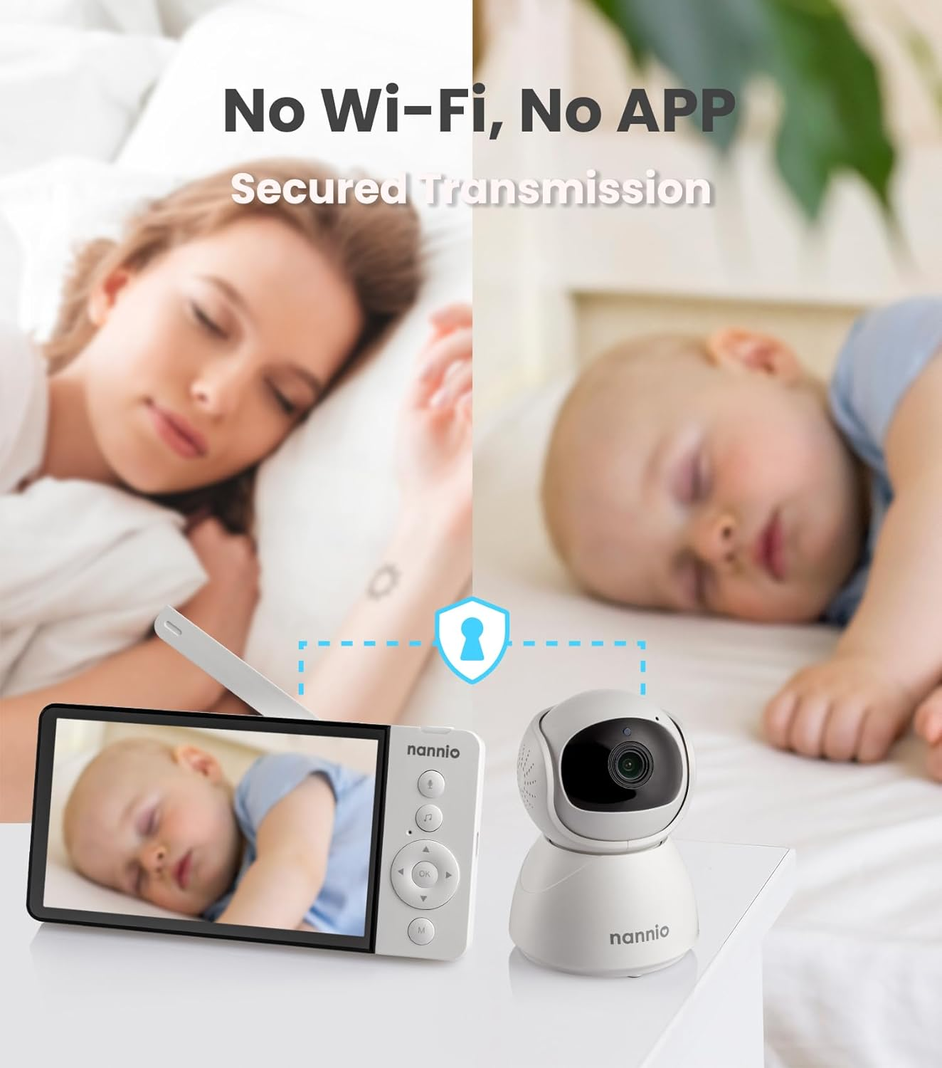 Nannio New Comfy 5'' HD No Wifi Baby Monitor with Camera, IPS Display, 5000Mah Battery, 1000Ft Long Range, Remote, Clear Night Vision, 2-Way Audio, Temp Sensor, Ideal Baby Gifts (Nannio New Comfy 5'') image number 2