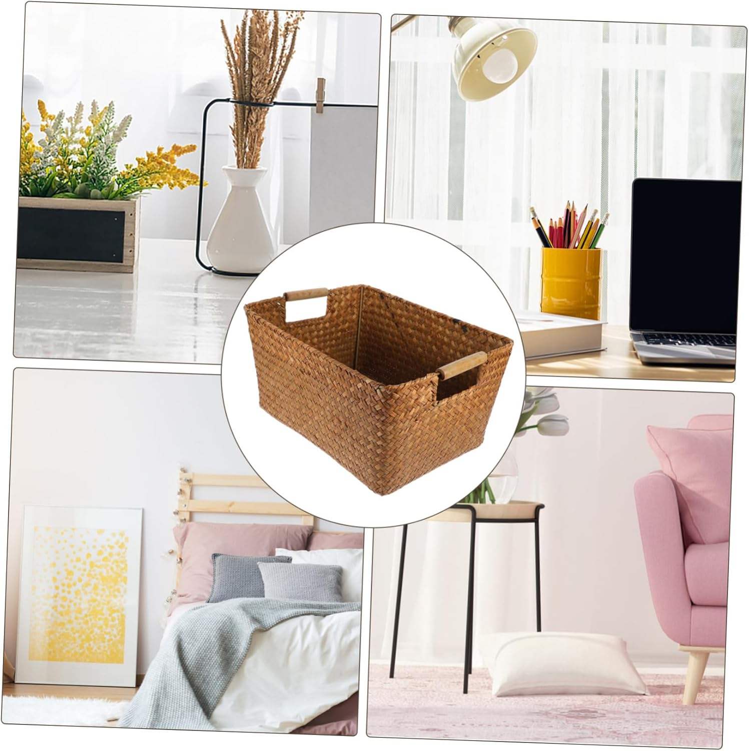 FONDOTIN Woven Storage Basket Pantry Organisation Cane Basket Rattan Organizer for Desk Household Sundries image number 6