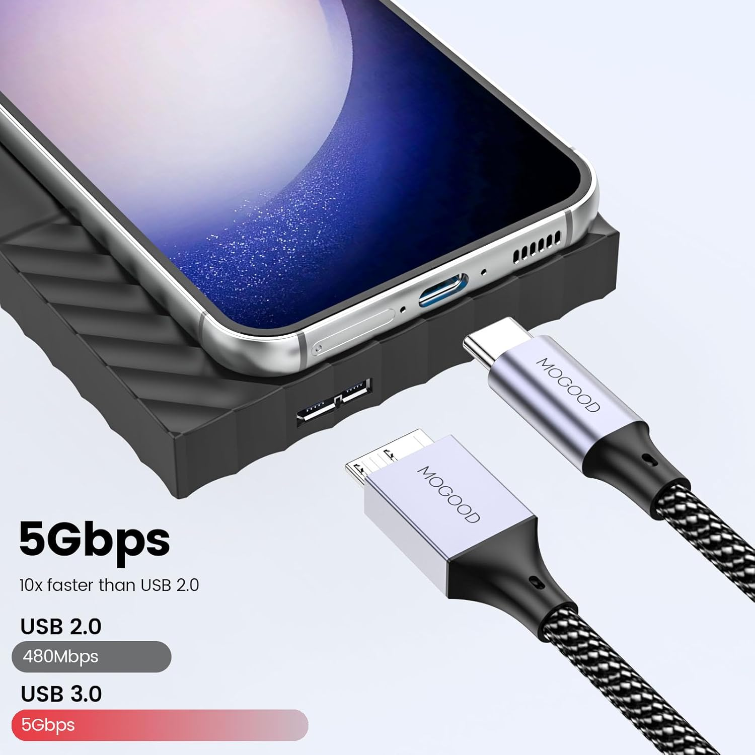 MOGOOD USB C Male to Micro B Cable(2M), Micro B to USB3.0 C Male Cable, USB C to Micro B Hard Drive Cable Compatible with Toshiba,Seagate,Wd External Hard Drive,Galaxy S8/S9/S10, Etc image number 5