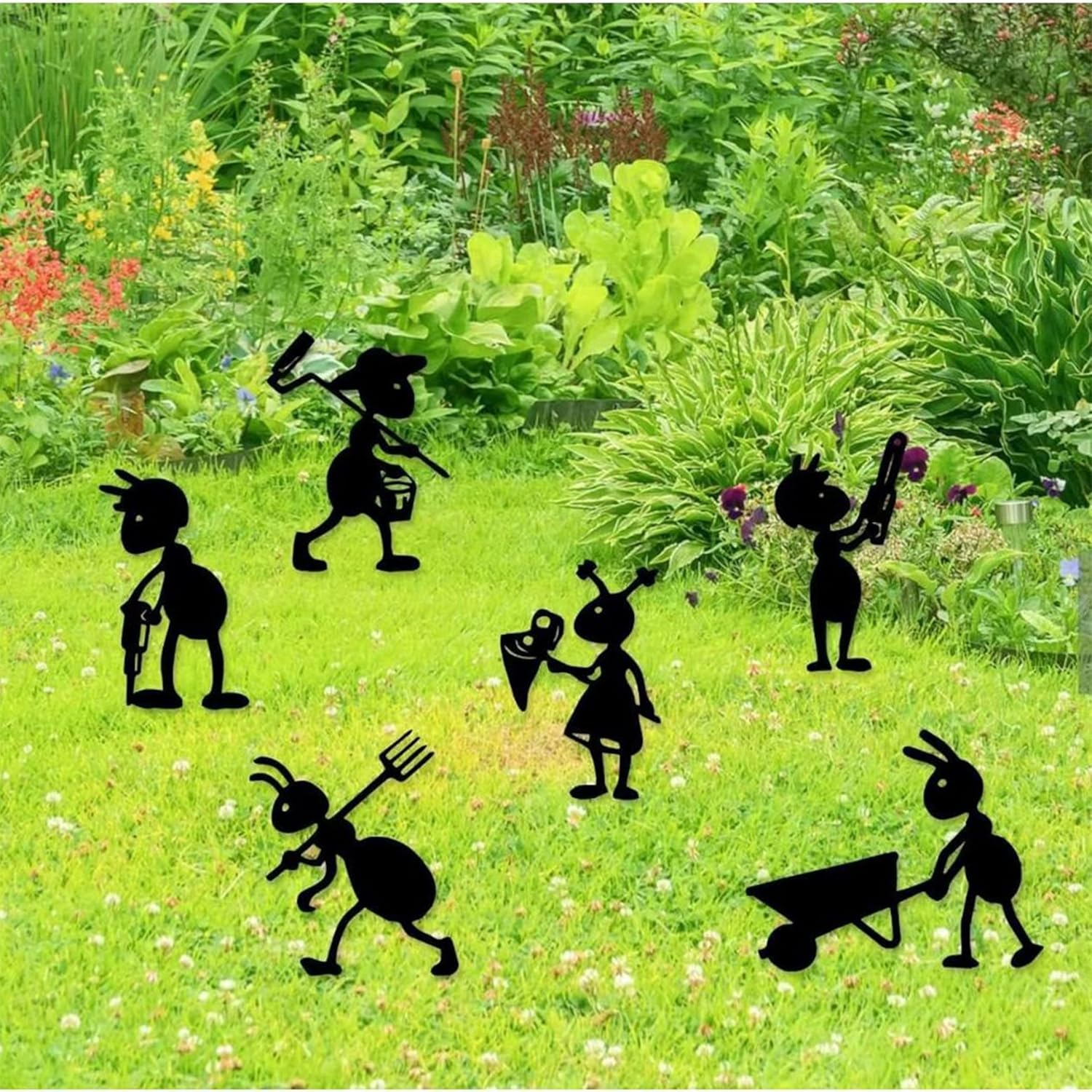 Whimsical 6-Piece Metal Ant Sculptures Set | Funny Black Metal Garden Stakes | Weatherproof Outdoor Decor for Lawn,Pathway,And Backyard image number 5