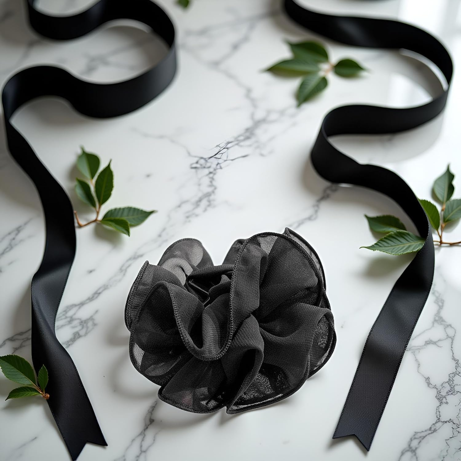 Large Black Chiffon Claw Hair Clip with Rose Design, Non-Slip Hair Clips, Hair Accessories for Women and Girls image number 6