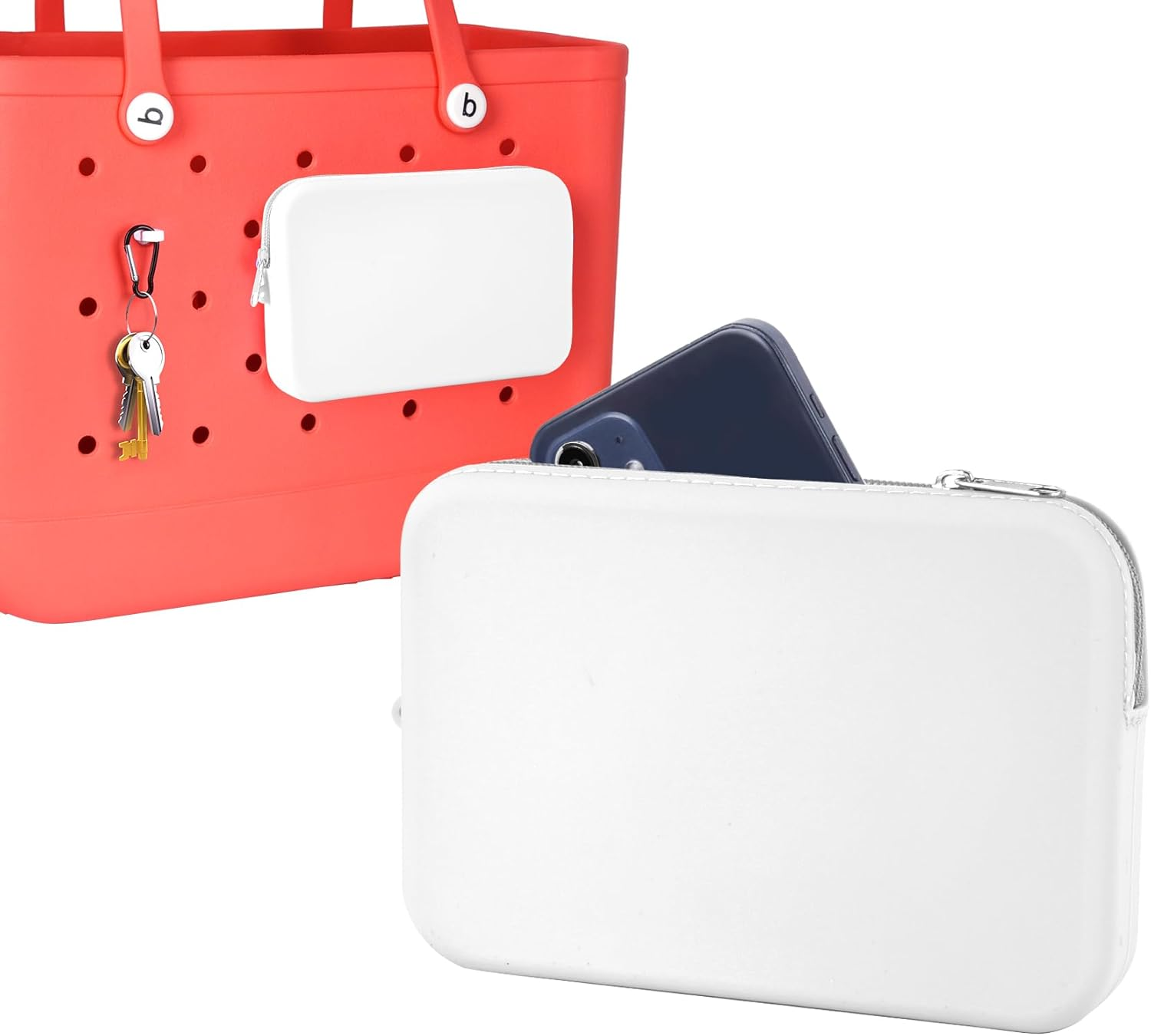 Raymall Silicone Pouch for Bogg Bag, Accessories Phone Holder for Bogg Bag, Zipper Pouch Wallet Compatible with All Cell Phone White - Black image number 5