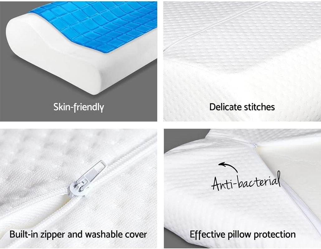 Giselle Bedding Memory Foam Pillow Cooling Gel for Sleeping Bed Hotel Cushion, Ergonomic Deep Sleep Neck Support Contour Orthopedic Side, Back and Stomach Sleepers with Cushions Cover image number 5