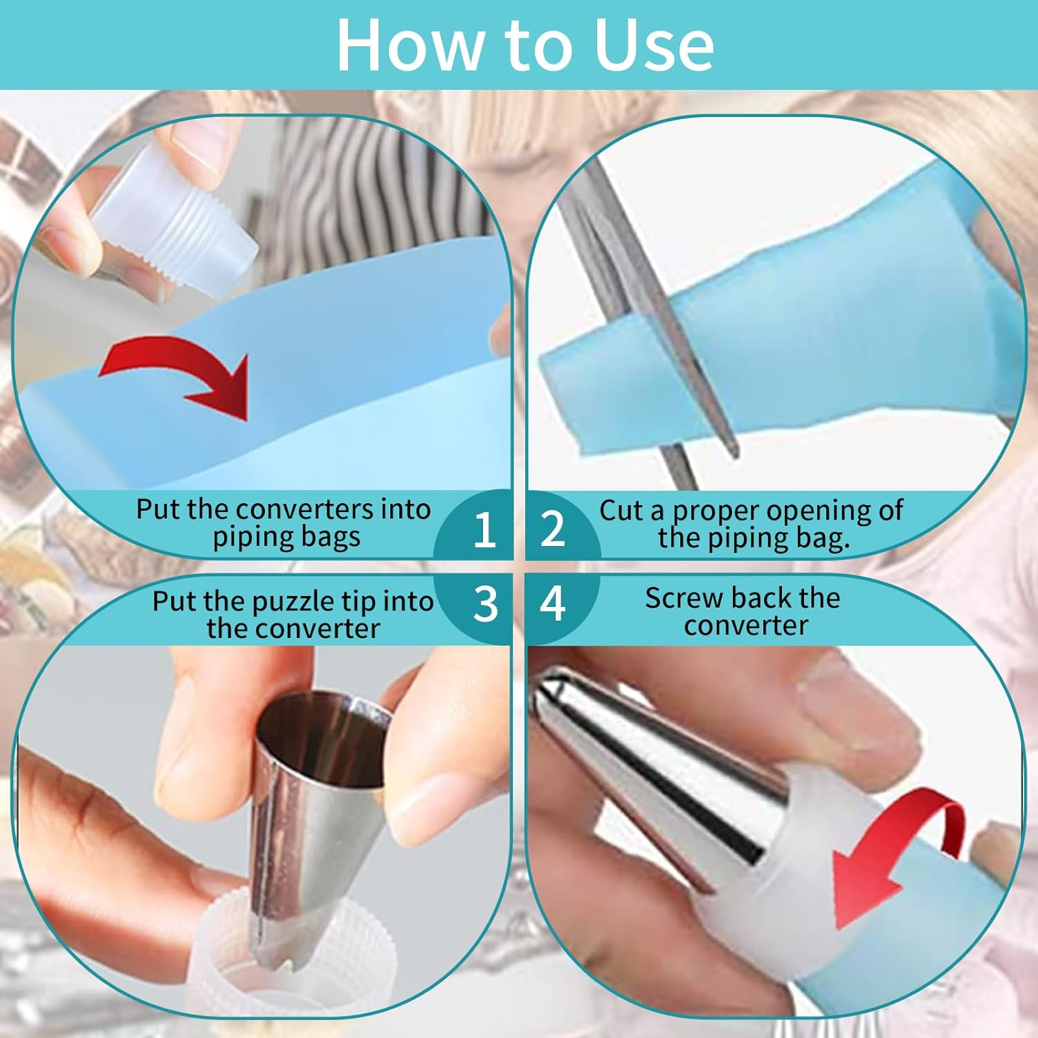 2 Piping Bag+48 Nozzles Tips+2 Converter Set, Stainless Steel Frosting Tips with Reusable Pastry Bag, Cake Decorating Supplies, Icing Piping Kit, DIY Kitchen Tool for Pastry Dough Cookie Cupcake (52)