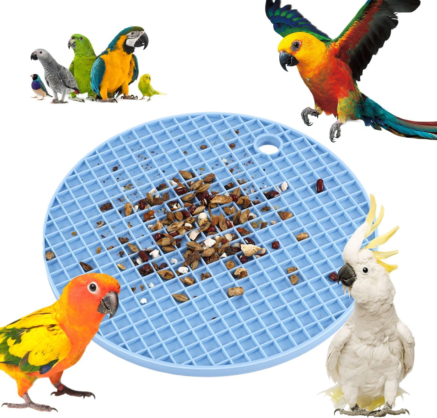 2Pcs Bird Slow Feeder Mats, Parrot Foraging Toys Silicone Feeding Mat Interactive Puzzle for Pet Cockatiel Parakeet Conure Budgies African Grey (Sky Blue) image number 5