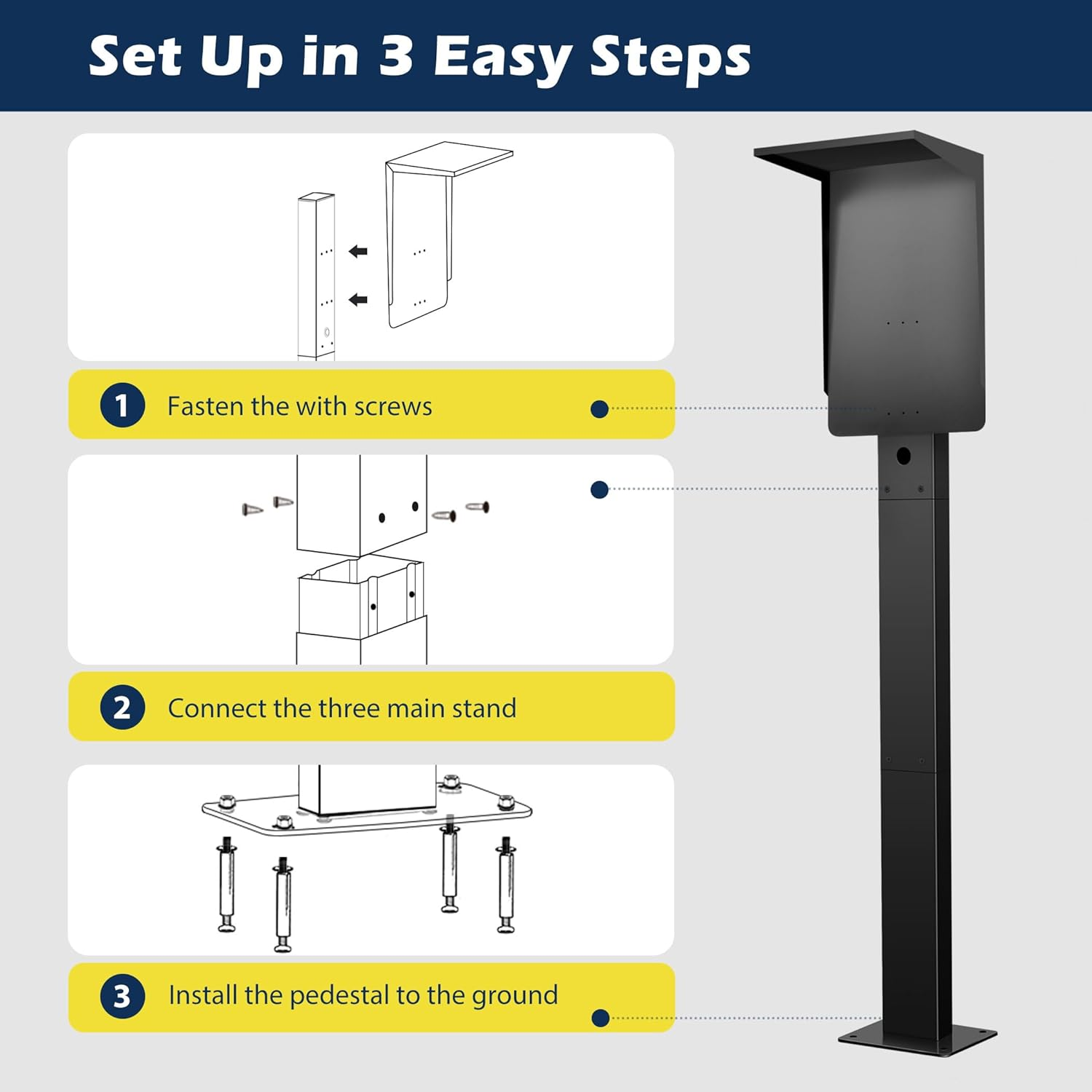 Ufixed Outdoor EV Charger Pedestal with Roof for Tesla Wall Charger & Mobile Connector, EV Charging Stand Post | Heavy Duty, Easy to Install, Durable image number 6