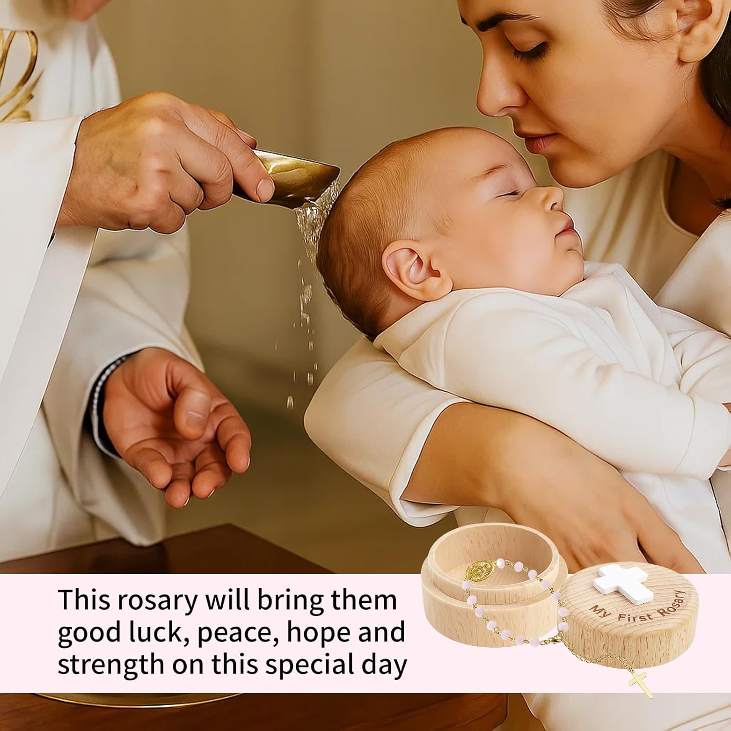 TBTFW My First Rosary, Baptism Gifts Rosary, Baptism Catholic Gift for Boy Girls,Used for Newborn Ceremony(Pink) image number 4