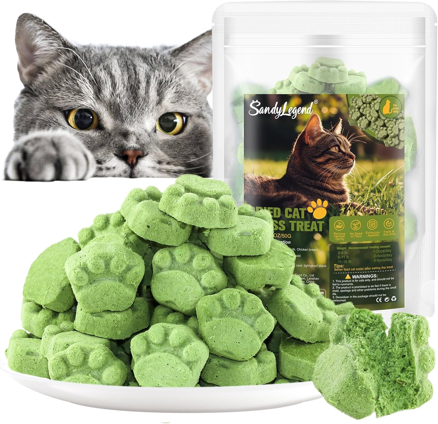 Cat Grass Teething Sticks, 50G Edible Freezed Drying Cat Grass Treats, Cats Snack for Hairball Removal and Dental Care image number 2