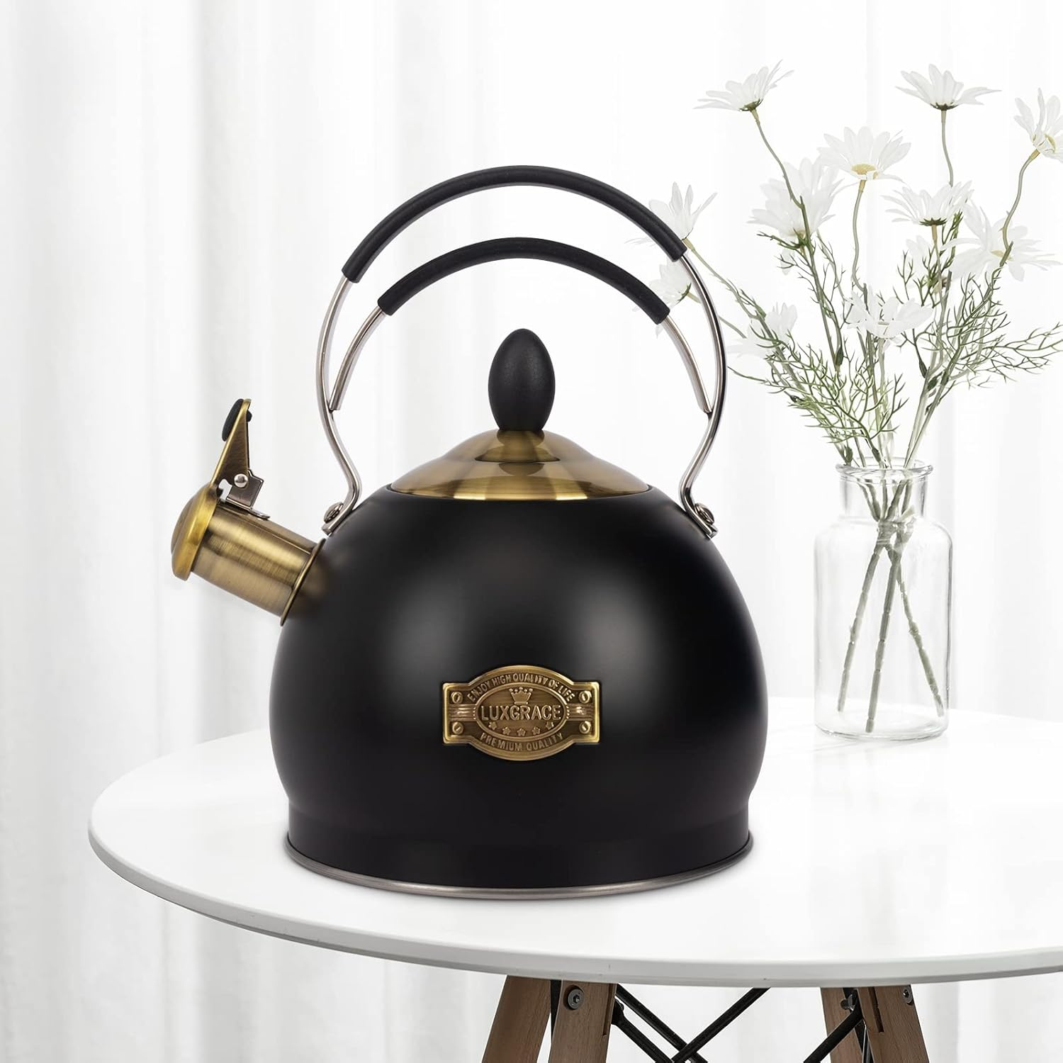 Whistling Tea Kettle Stainless Steel Teapot, Teakettle for Stovetop Induction Stove Top, Fast Boiling Heat Water Tea Pot 2.6 Quart image number 3