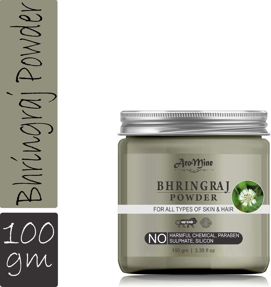 Aromine Natural & Organic Bhringraj Powder for Hair Care, Hair Mask, 100Gm