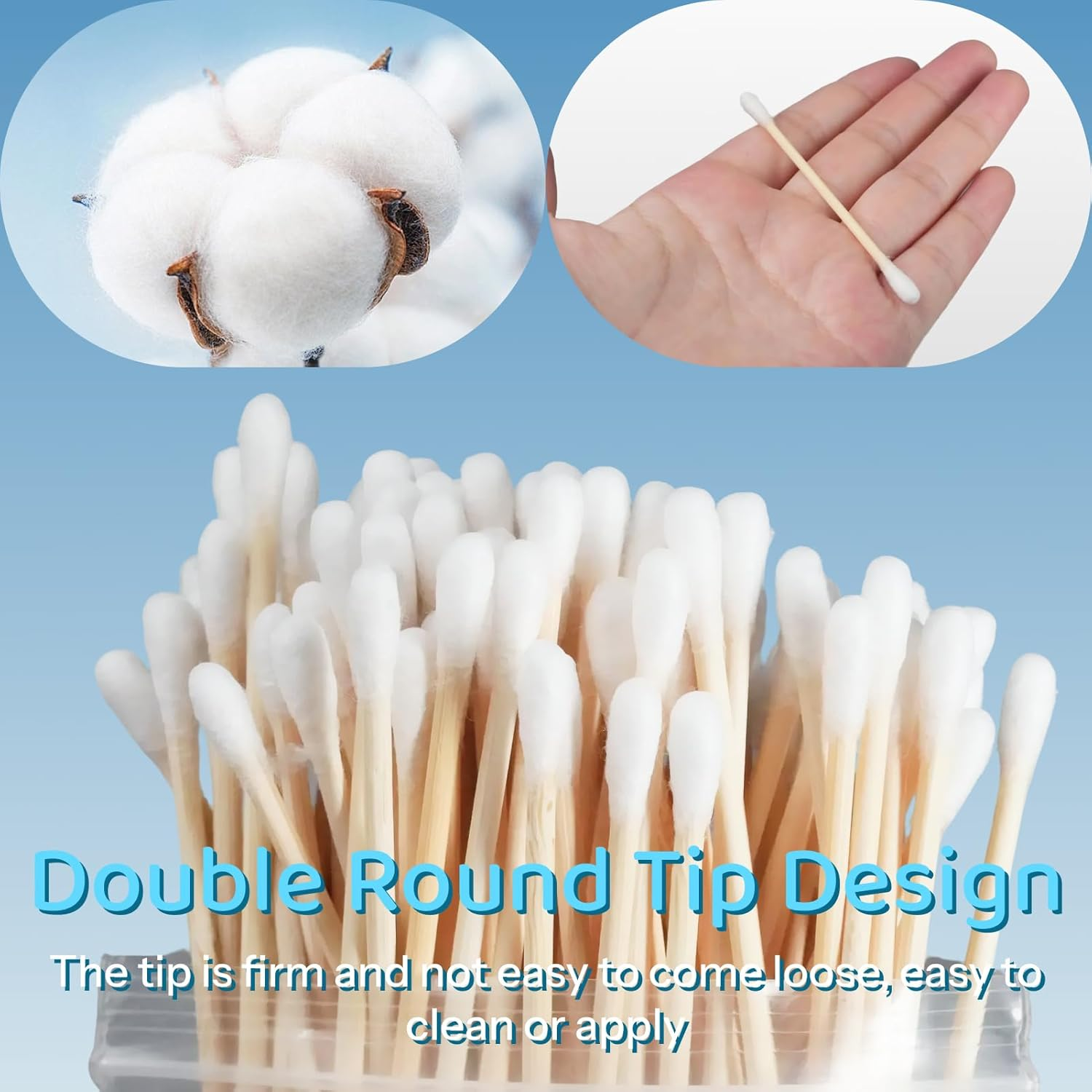 Fortuneglobe 500 Pieces Bamboo Cotton Swabs | Dual Round-Tipped | Makeup, Ear Care, Pet Grooming & Precision Cleaning Tools​​ image number 2