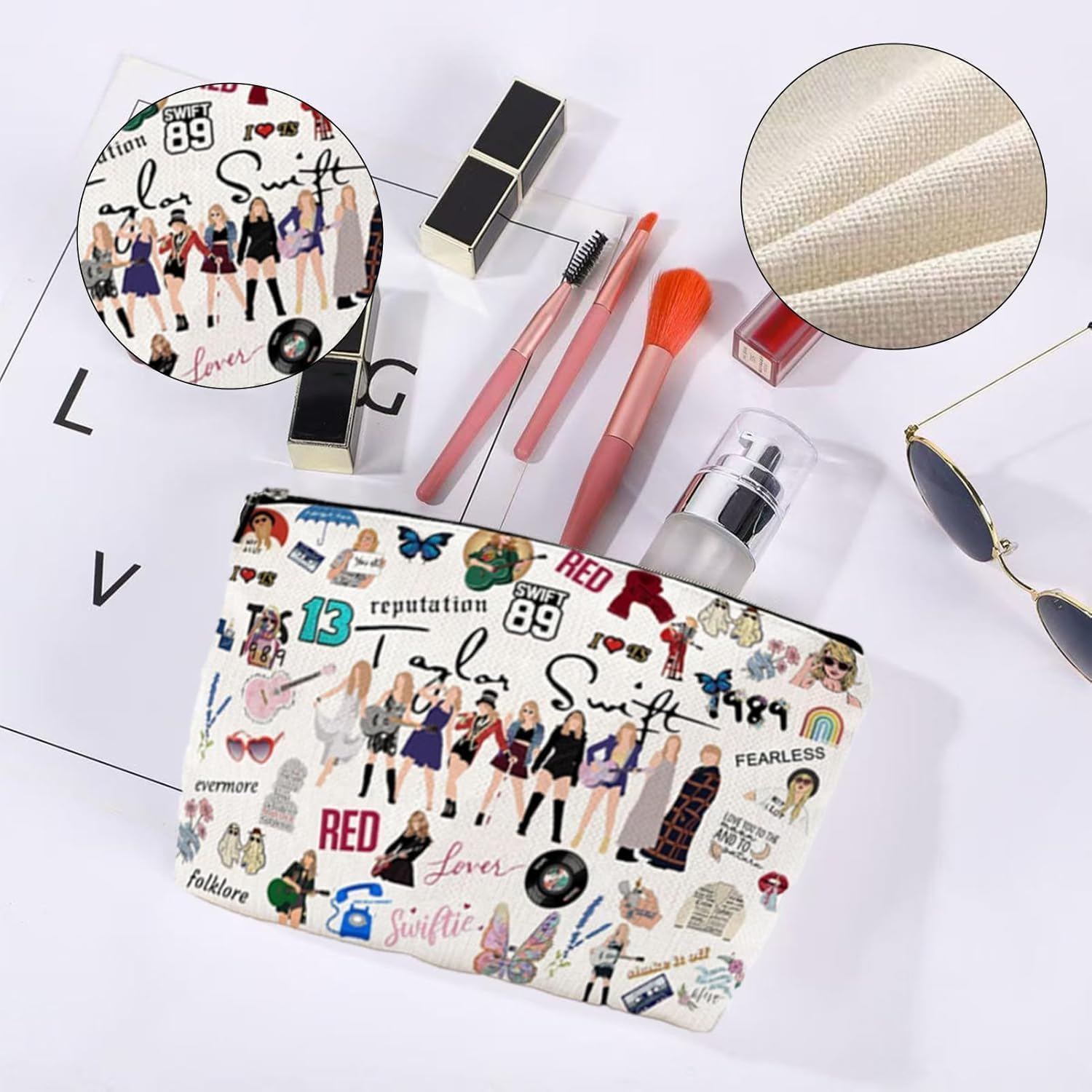 Singer Tour Gift Music Lover Makeup Bag， Pop Star Musician Merch Cosmetic Bag，Singer Version Gift Album Name Cosmetic Bag ，Music Lover Gift Canvas Makeup Bag ，Singer'S Merchandise for Fans (1) image number 3