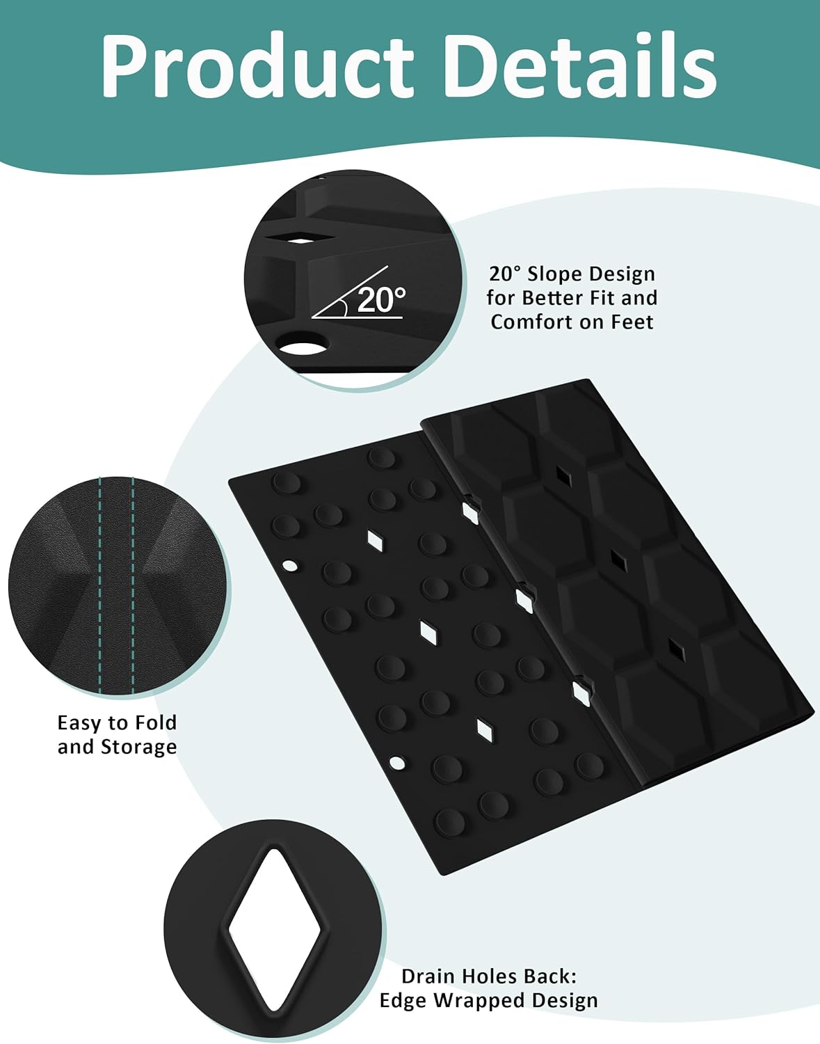Non-Slip Shower Mats for inside Shower， 14 X 18 Inch Silicone Bathtub Mat Non-Slip, Bath Mat for Tub with Suction Cups, Drain Holes Bath Tub Mat (Black) image number 1