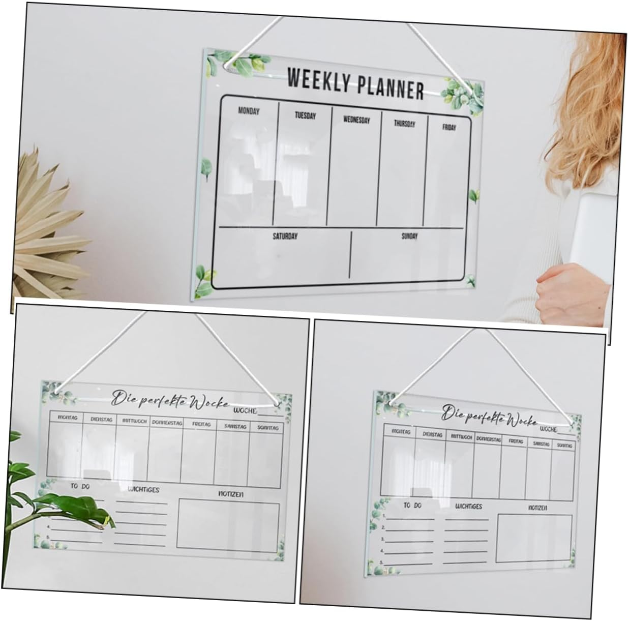 NUOBESTY 1Set Hanging Dry Erase Board for Daily Planning Smooth Wall Planner Reusable Memo Board Hooks String Organize Your Schedule Efficiently image number 6