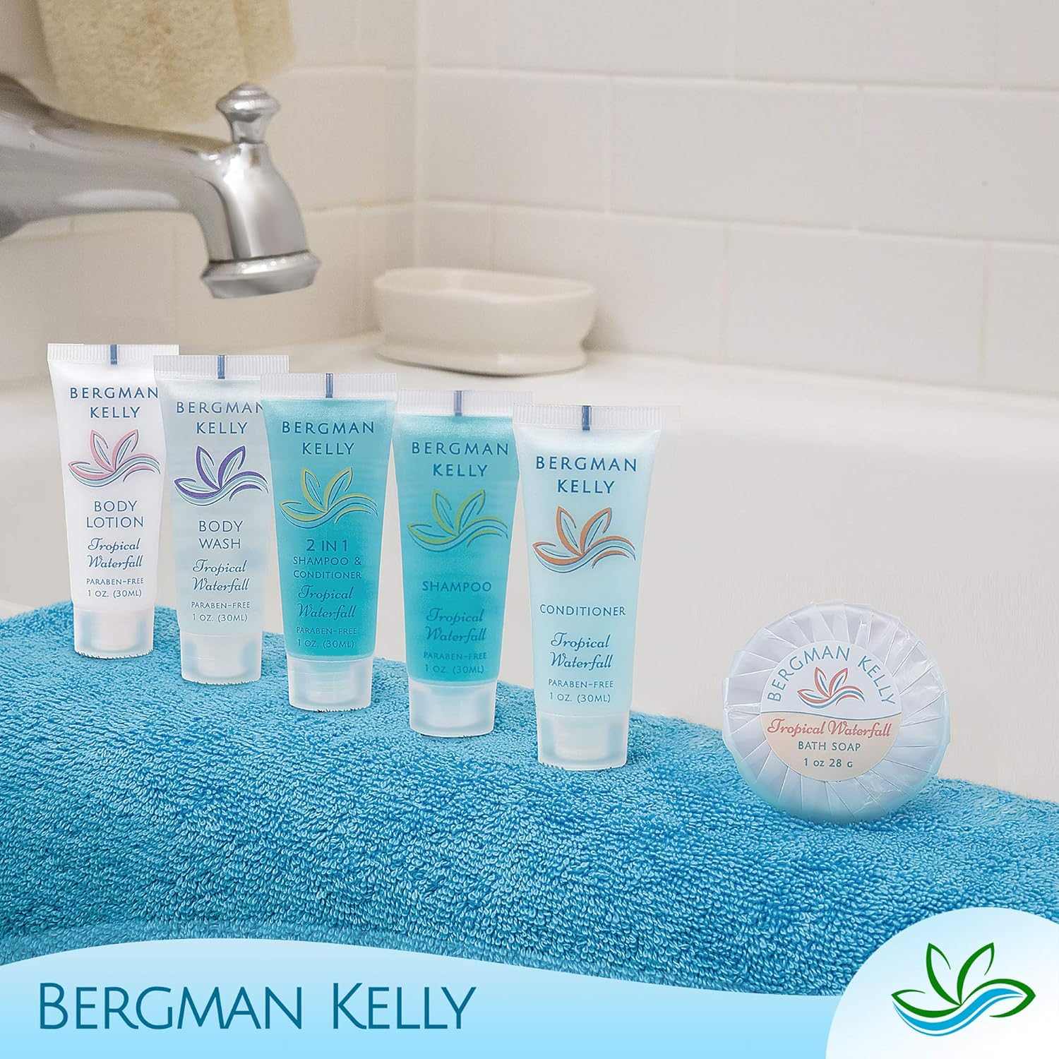 BERGMAN KELLY round Soap Bars, 2In1 Shampoo & Conditioner 2-Piece Set (Tropical Waterfall, 1 Oz Each, 100 Pc), Delight Your Guests with Revitalizing & Refreshing Sanitary Toiletries & Hotel Amenities image number 3