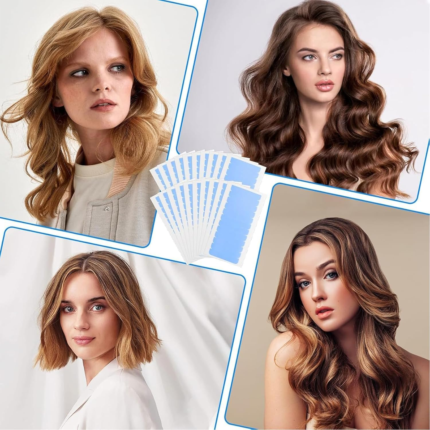 Kzvsiy 10 Sheets/120 Pieces Hair Extension Tape Tabs, Double-Sided Adhesive Replacement Tape for Human Hair Extensions and Wigs, High-Adhesion Transparent Tape for Hair Wefts and Beauty Tools (Blue) image number 4