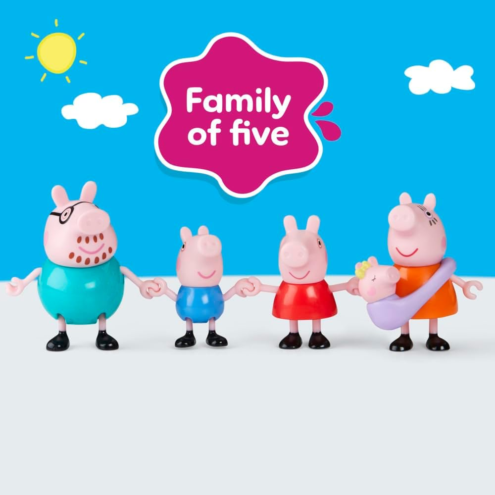 Peppa Pig Peppa'S Family of Five with Baby Evie, Poseable Figures Hold Hands, Preschool Toys for Girls and Boys 3 and Up image number 2