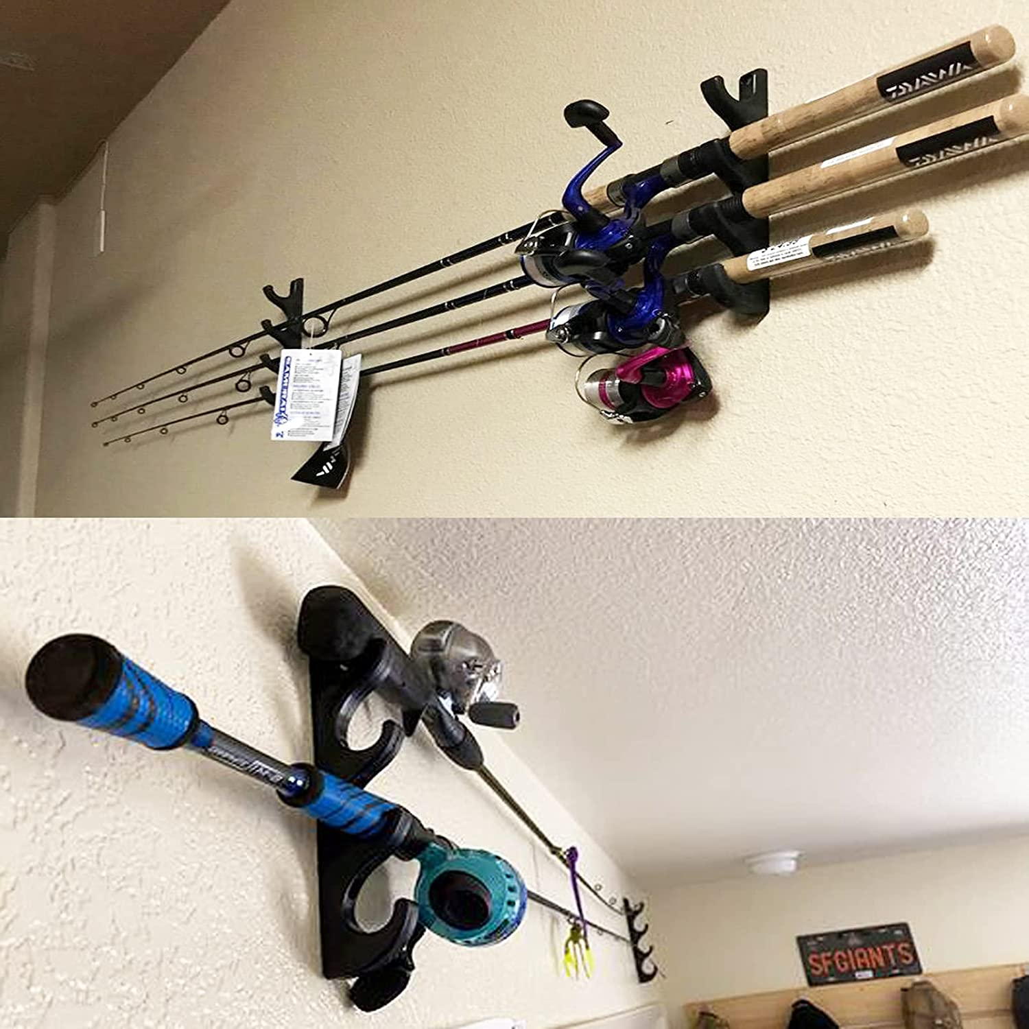 Pmsanzay Horizontal Fishing Rod Holder Wall Mounted Fishing Rod Storage Rack Fishing Pole Holder &ndash; Hold 4 Fishing Rods &ndash; Easy to Install Hardware Included. image number 2
