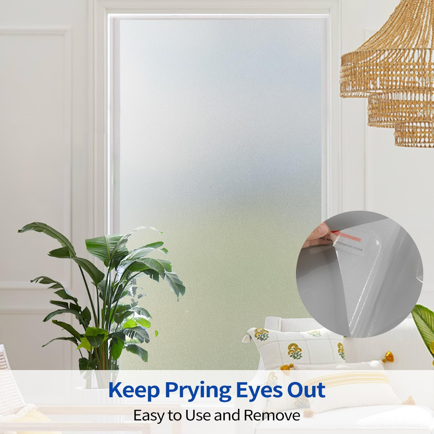 Window Privacy Film, Decorative Frosted Glass Window Film Static Cling UV Blocking Window Film, Heat Control Window Covering for Home Office Bathroom(Frosted, 90X200Cm) image number 3