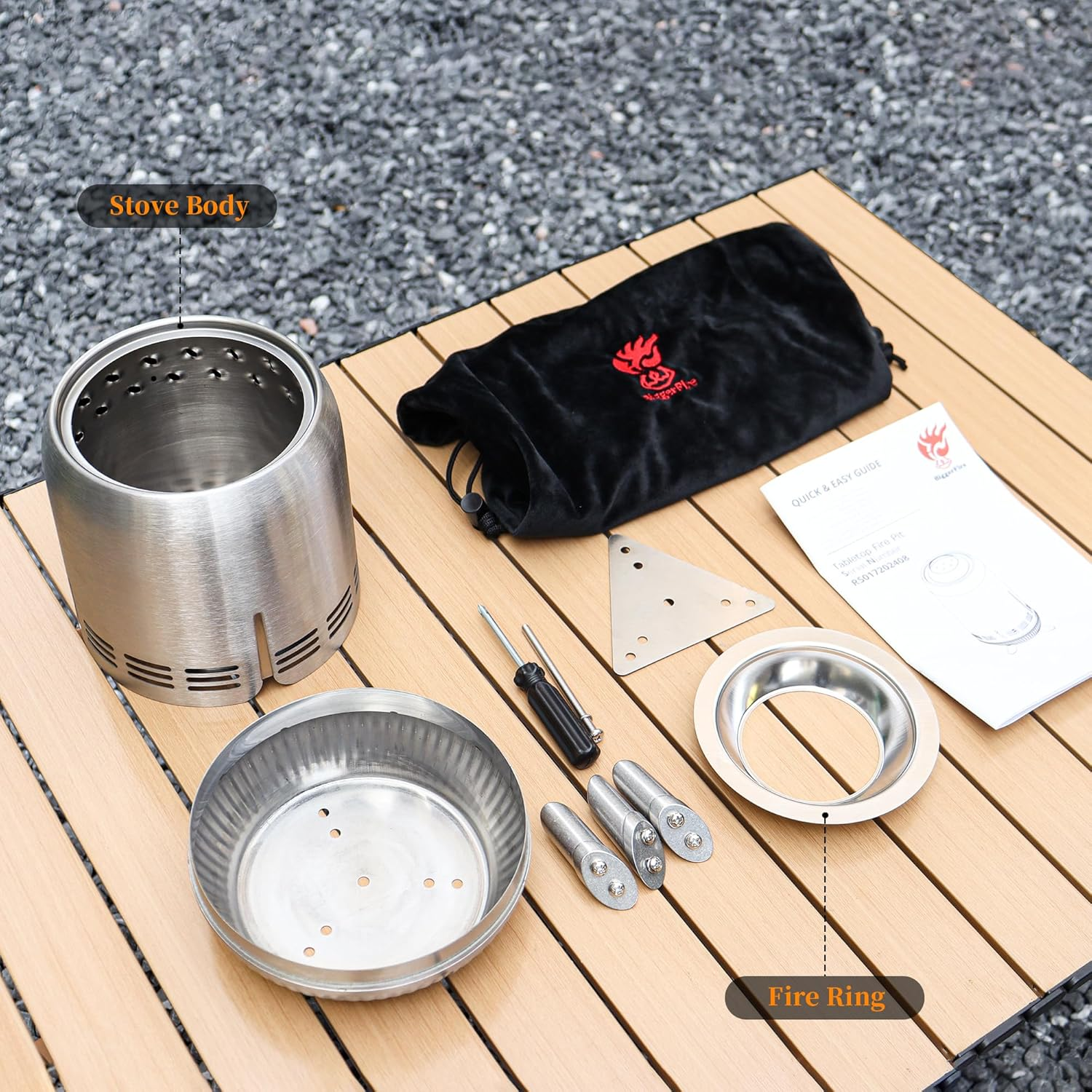 Tabletop Fire Pit, Stainless Steel Mini Outdoor Stove, Low Smoke Burning Portable Fire Pits Firepit Fueled by Pellets or Wood, for Urban & Suburbs, with Travel Bag