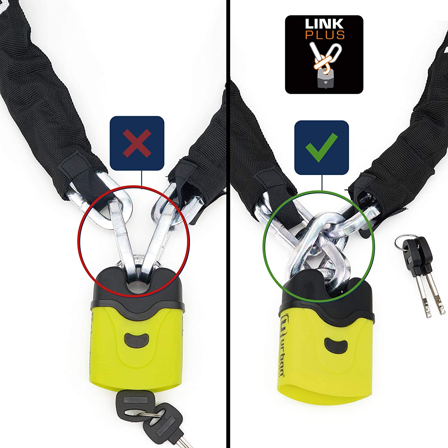 Urban U4K120 Motorcycle Chain Lock Hardened Steel, &Oslash;0.39In, 3,93Ft Long, Link plus System, Textile Cover, Security Anti-Theft Padlock, Double Locking, Scooter, Electric Bicycle, Containers, Gates image number 2