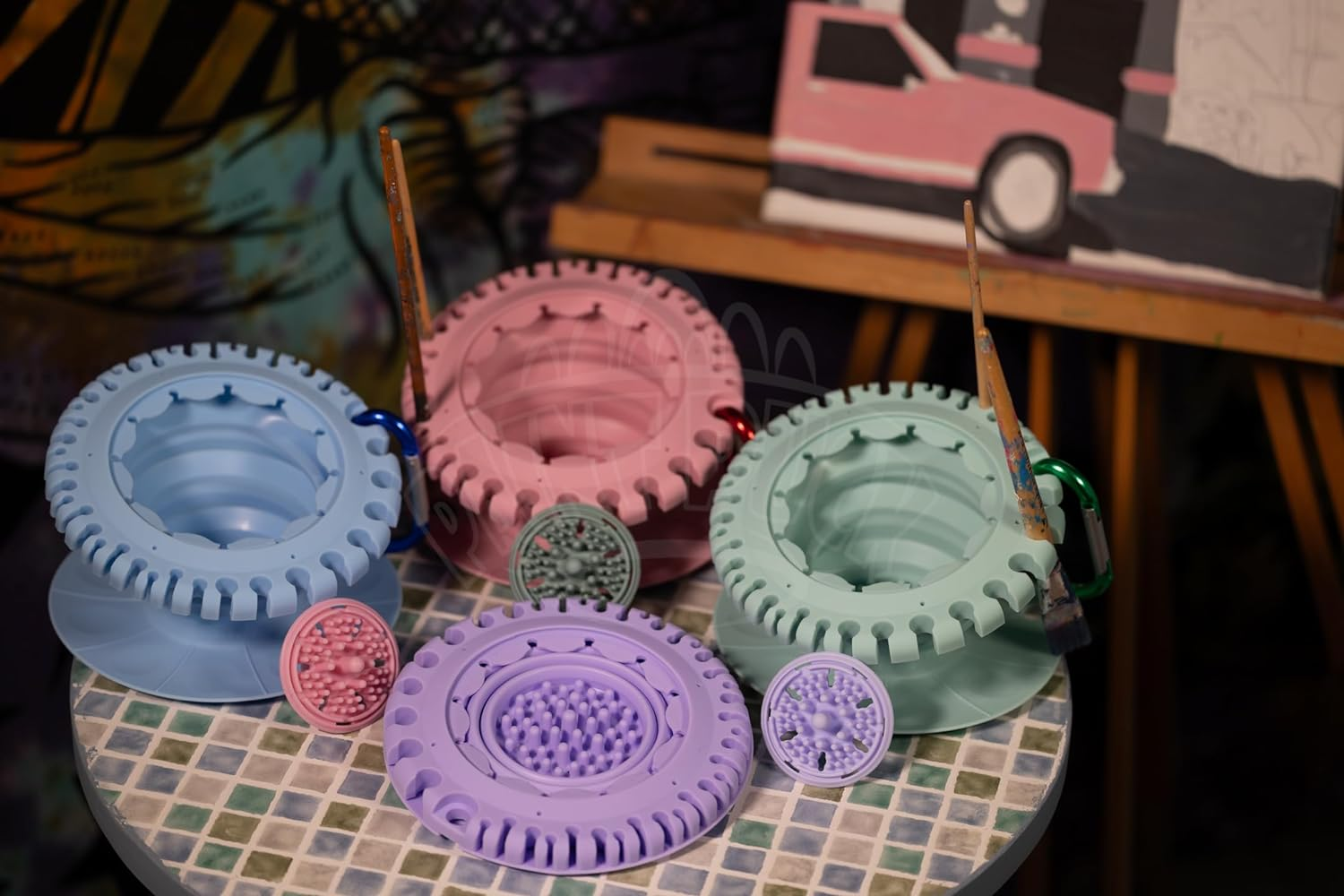 Collapsable Paint Brush Cleaner Rinse Cup (All-In-One) Fine Art, Studio, Classroom | Brushes Holder & Silicone Cleaning System for Acrylic, Watercolor, and Water-Based Mediums (Pink) image number 4