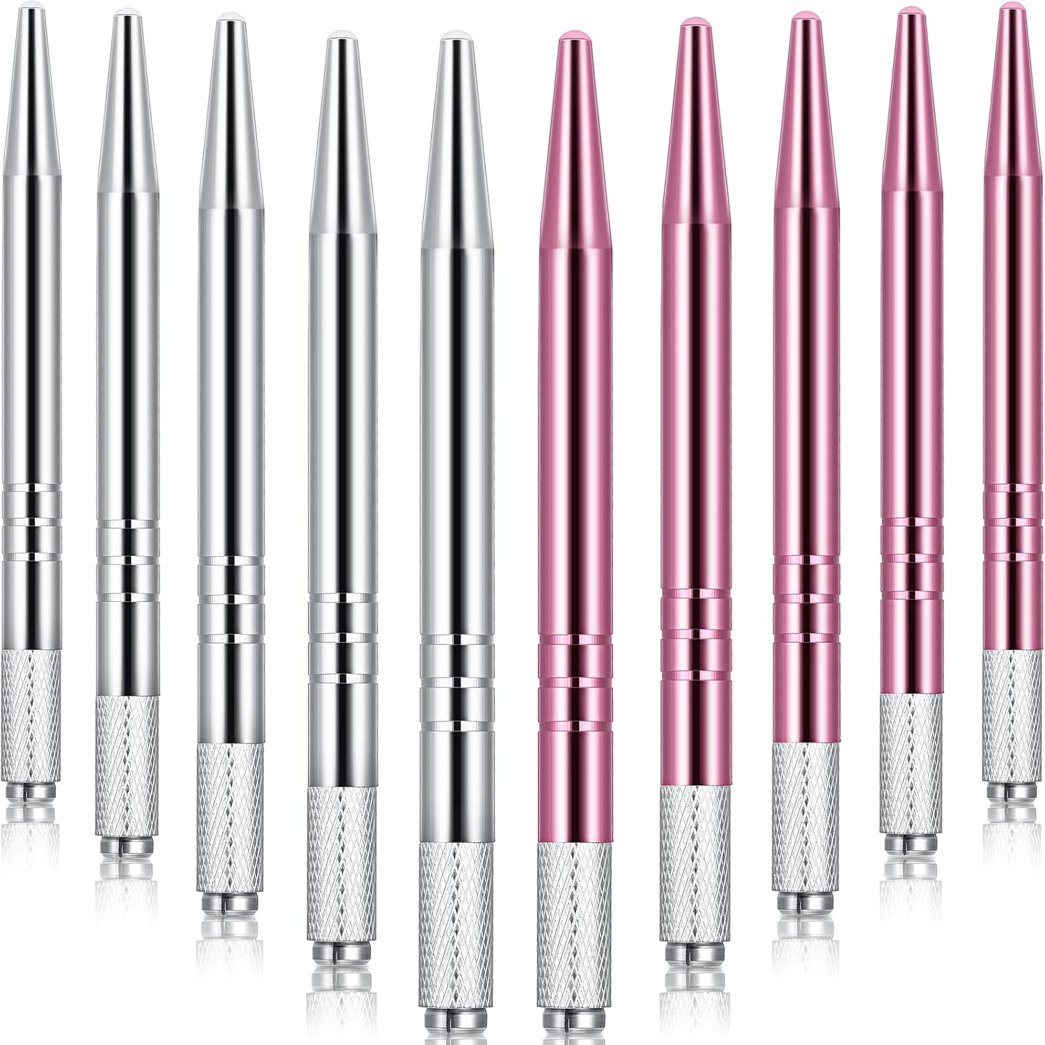 10 Pieces Microblading Pens Manual Eyebrow Microblade Pens Aluminum Hand Tools Light Manual Holder for Makeup Supplies Salons,2 Colors(Silver, Pink) image number 1