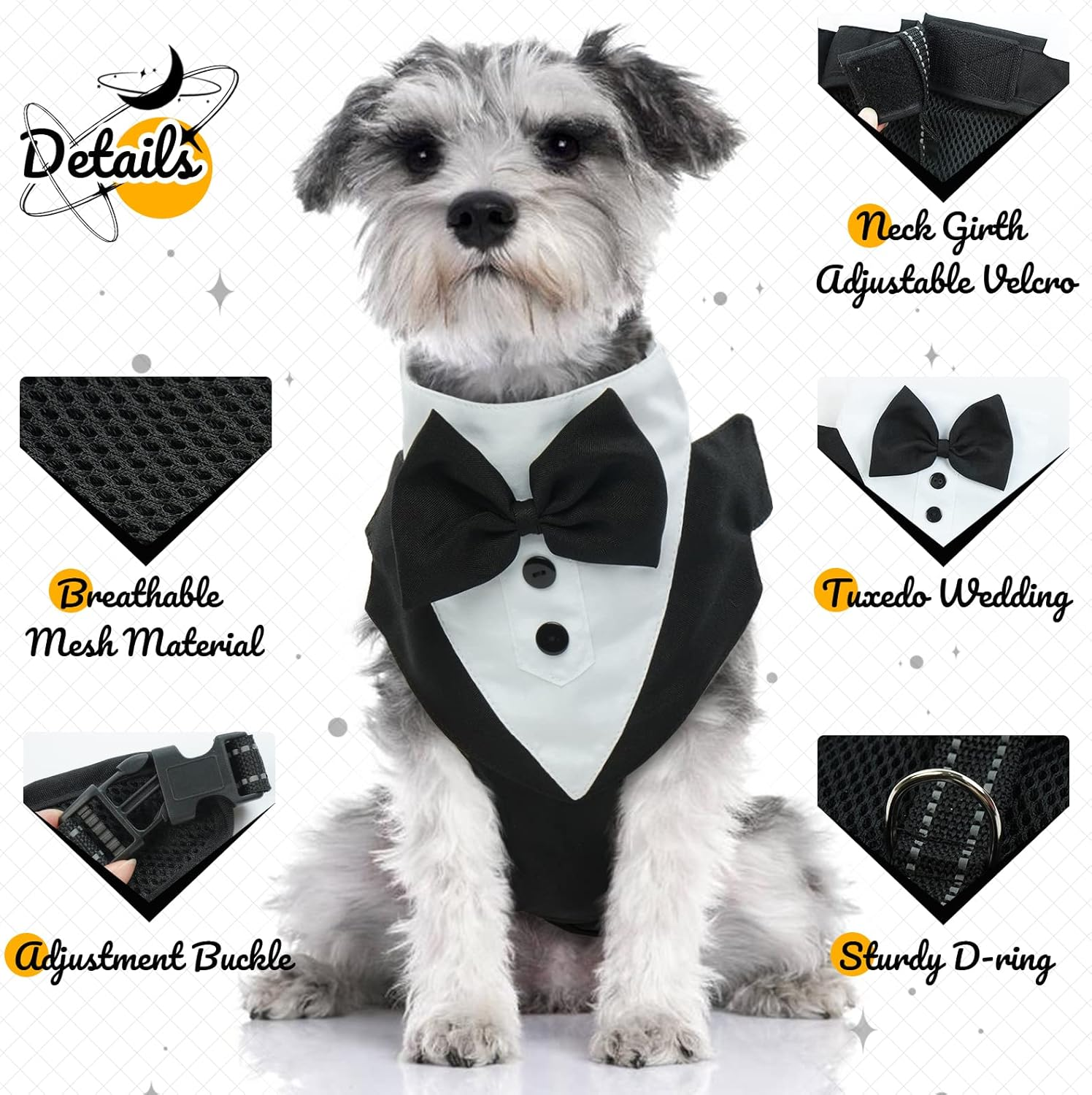 Dog Tuxedo Harness, No Pull Dog Tuxedo Vest Harness with Leash, Adjustable Doggie Wedding Suit Costume with Bow Tie for Small Medium Dogs, Birthday, Walking (Balck L) image number 2