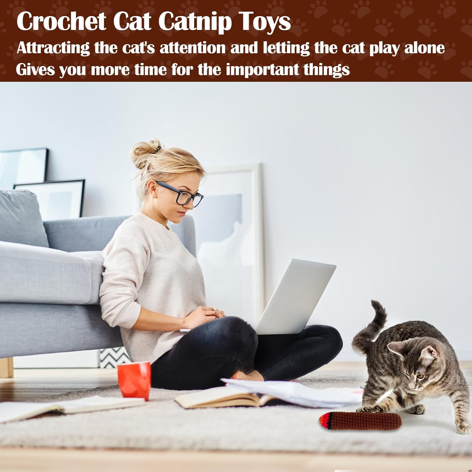 XANGNIER Crochet for Cool Cat Catnip Toys,Refillable Nip Funny Toys for Cats,Cat Stuff for Indoor Cats