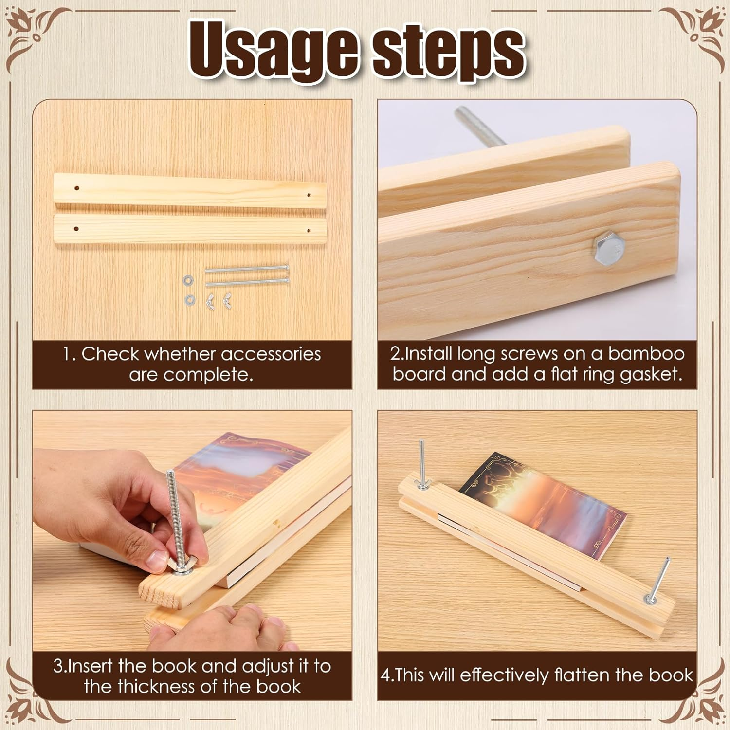 UKQRRTC Book Press Kit, Wood Book Binding Tool, Easy to Use and Portable, Effective Bookbinding Press Kit for DIY Crafts (L) image number 2