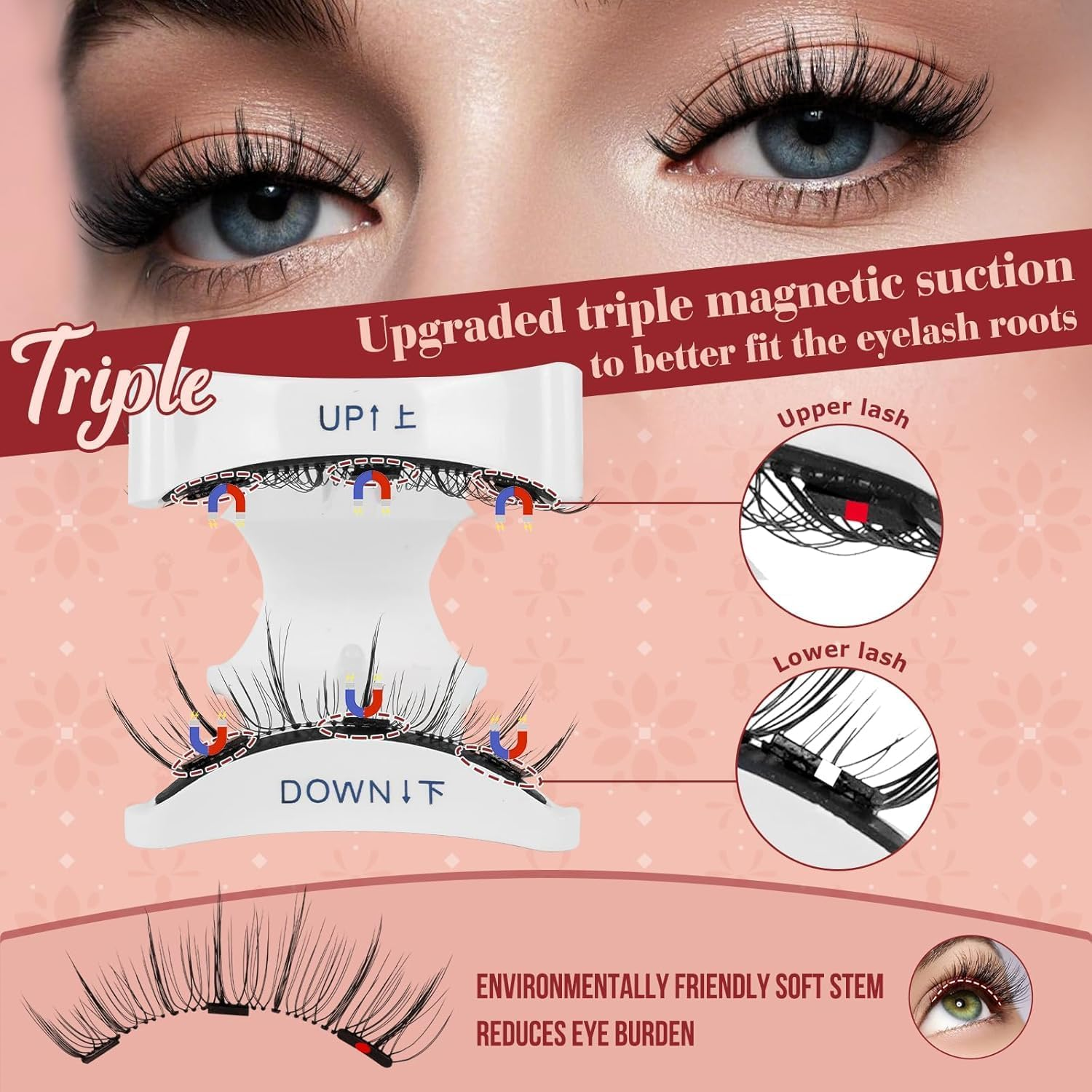 Magnetic-Eyelashes with Applicator, 4 Pairs Magnetic Eye Lashes No Glue or Eyeliner Needed,Reusable Magnetic-Lashes Natural Look without Eyeliner,Eyelashes Easy to Wear and Remove image number 1