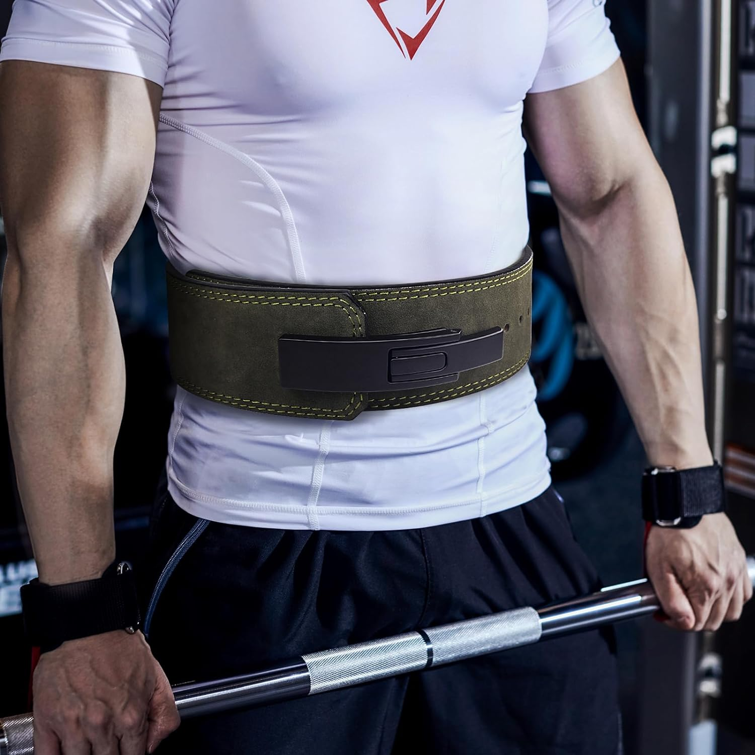 Leather Weight Lifting Belt with Lever Buckle Gym Fitness Training Double Strength Bodybuilding Workout Belt Men and Women Support Powerlifting Equipment