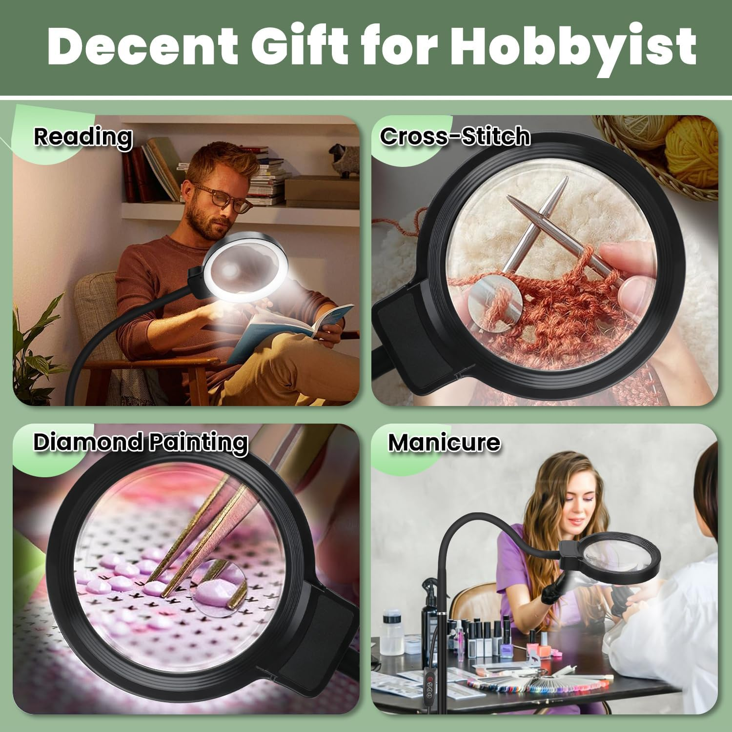 Magnifying Floor Lamp with Stand 10X 20X Magnification, 72 LED Flexible Gooseneck Light, 3 Color Modes, Adjustable Brightness, Dimmable Magnifier Glass for Repair, Sewing, Crafts image number 2