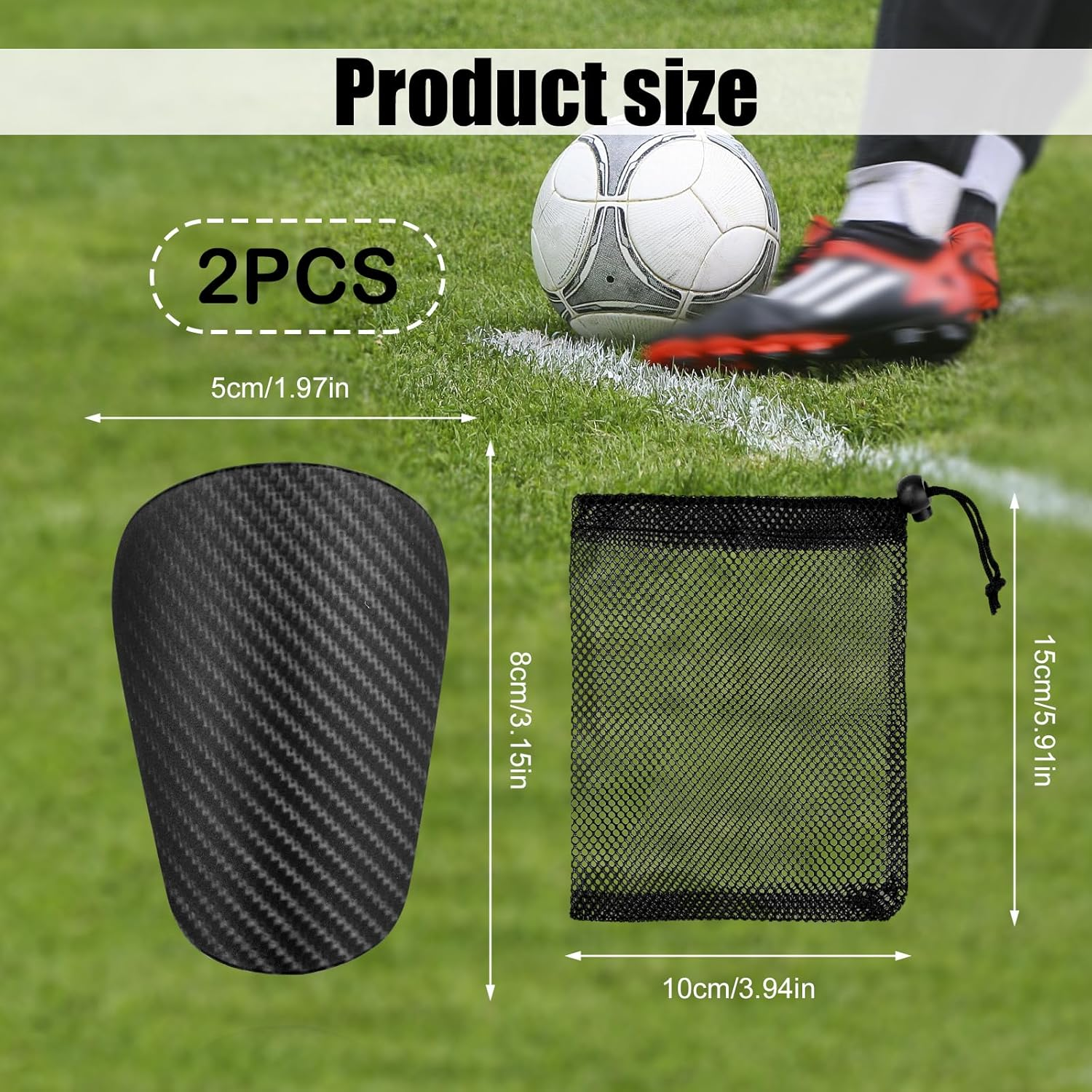 2Pcs Mini Shin Guards with Mesh Storage Bag, 3.15X1.97 Inch Miniature Football Shin Pads Small Soccer Shin Guards Tiny Shin Pads Protective Equipment Shin Guards for Men Women Boys (Black) image number 3