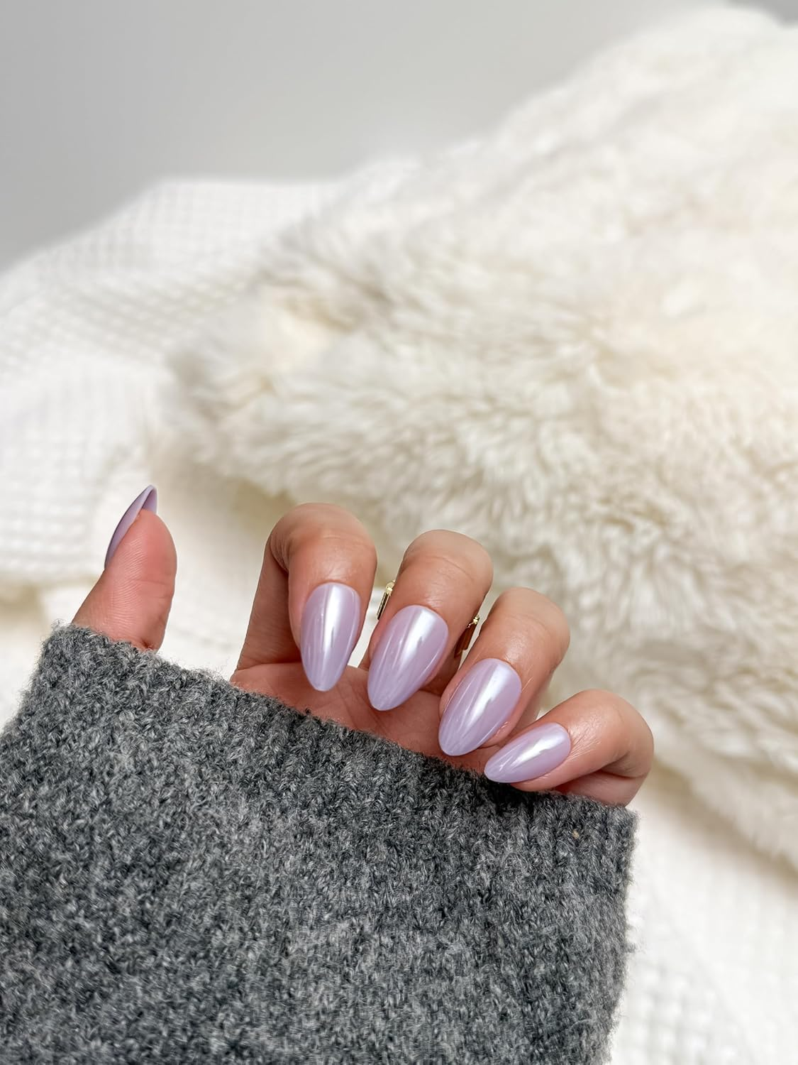 Bianco Sue Press-On Nails | Iridescent Lilac Almond False Nails, Reusable Stick-On Fake Nails with Adhesive Tabs and Glue | Salon-Grade Quality | Transparent Storage Box | 15 Sizes - 30 Nail Kit image number 3