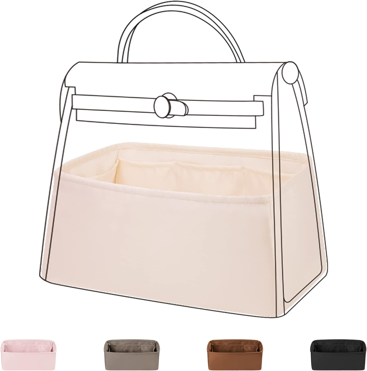 DGAZ Silk Purse Organizer Insert for Hermes Herbag 31/39/50 Bags, Luxury Handbag & Tote Organiser, Simplicity Bag Insert（Gold,Herbag31）