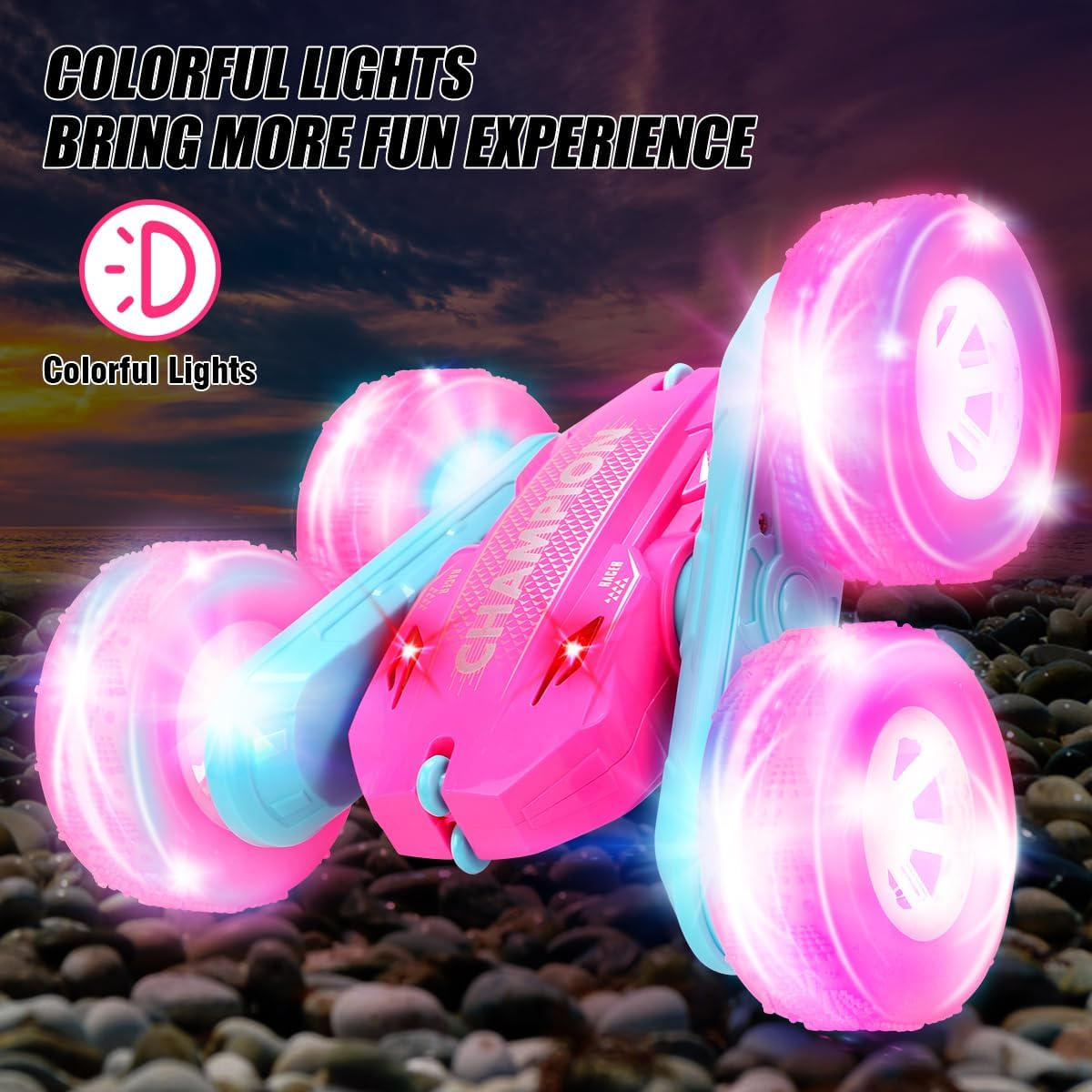 Kaekid Remote Control Car, Double Sided RC Stunt Car with LED Lights, Indoor/Outdoor All Terrain Rechargeable 4WD off Road RC Car, RC Race Toys for Kids Boys Girls 6-12 Year Old image number 2