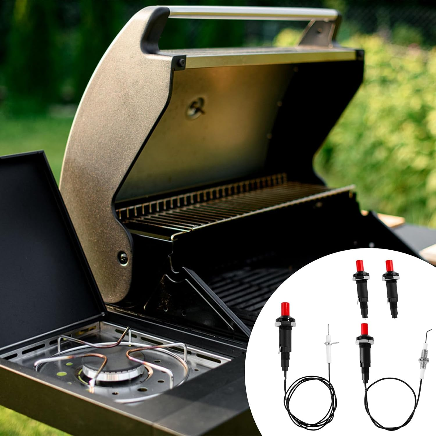 4Pcs Piezo Spark Igniter, Grill Igniter Replacement with Straight and Bent Needle Wire Spacer Nut for Gas Grill Barbecue Stove Kitchen