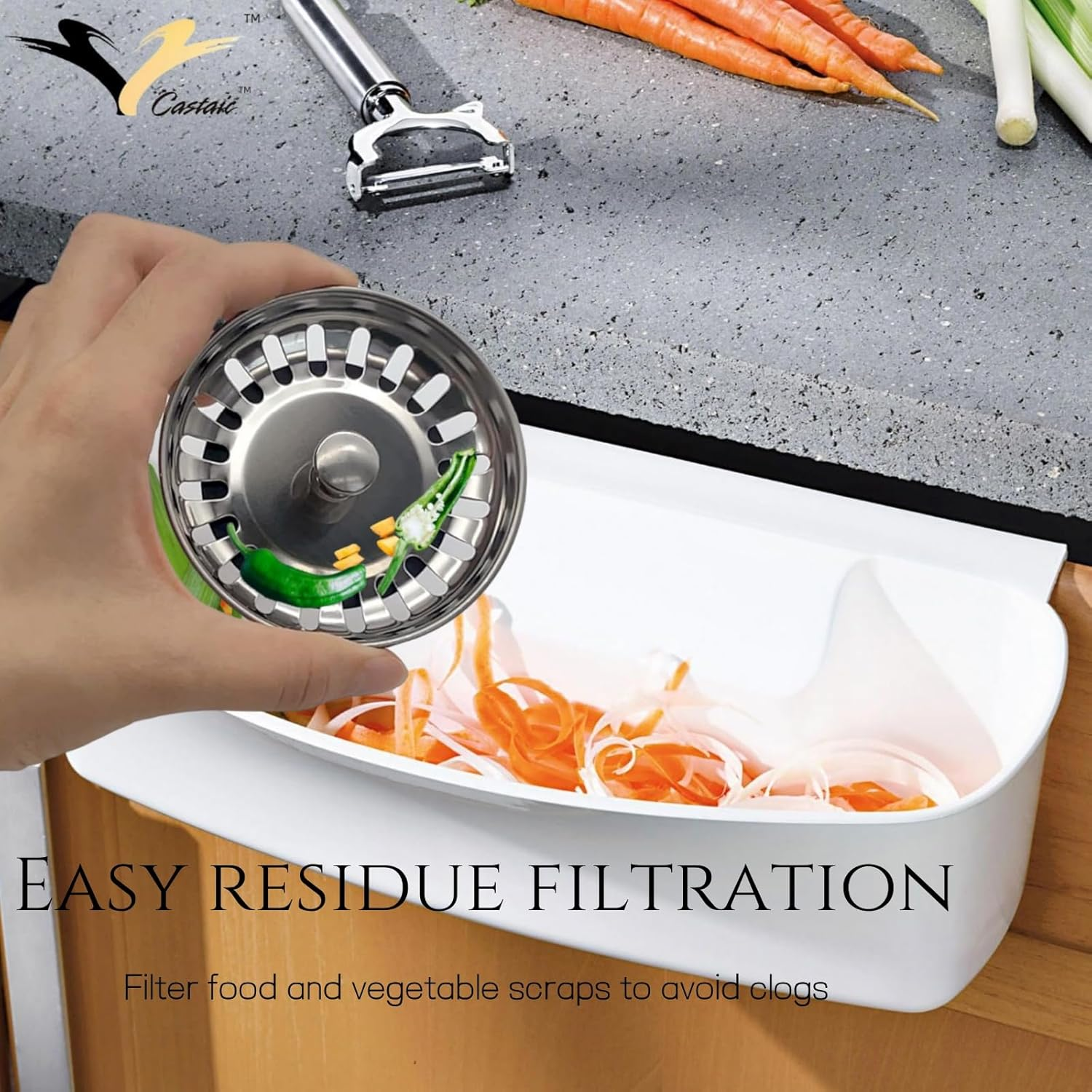 Castaic 2 Pcs Kitchen Sink Strainer Plug,Stainless Steel Kitchen Sink Stopper,Waste Plug Drain Stopper Basket Filte,Hole Diameter: 78Mm (Silver-2 Pack) image number 4