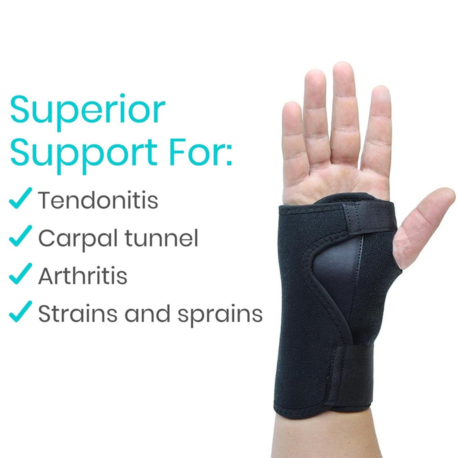 Wrist Support Hand Brace Band Carpal Gloves Tunnel Splint Arthritis Black (Left) image number 1