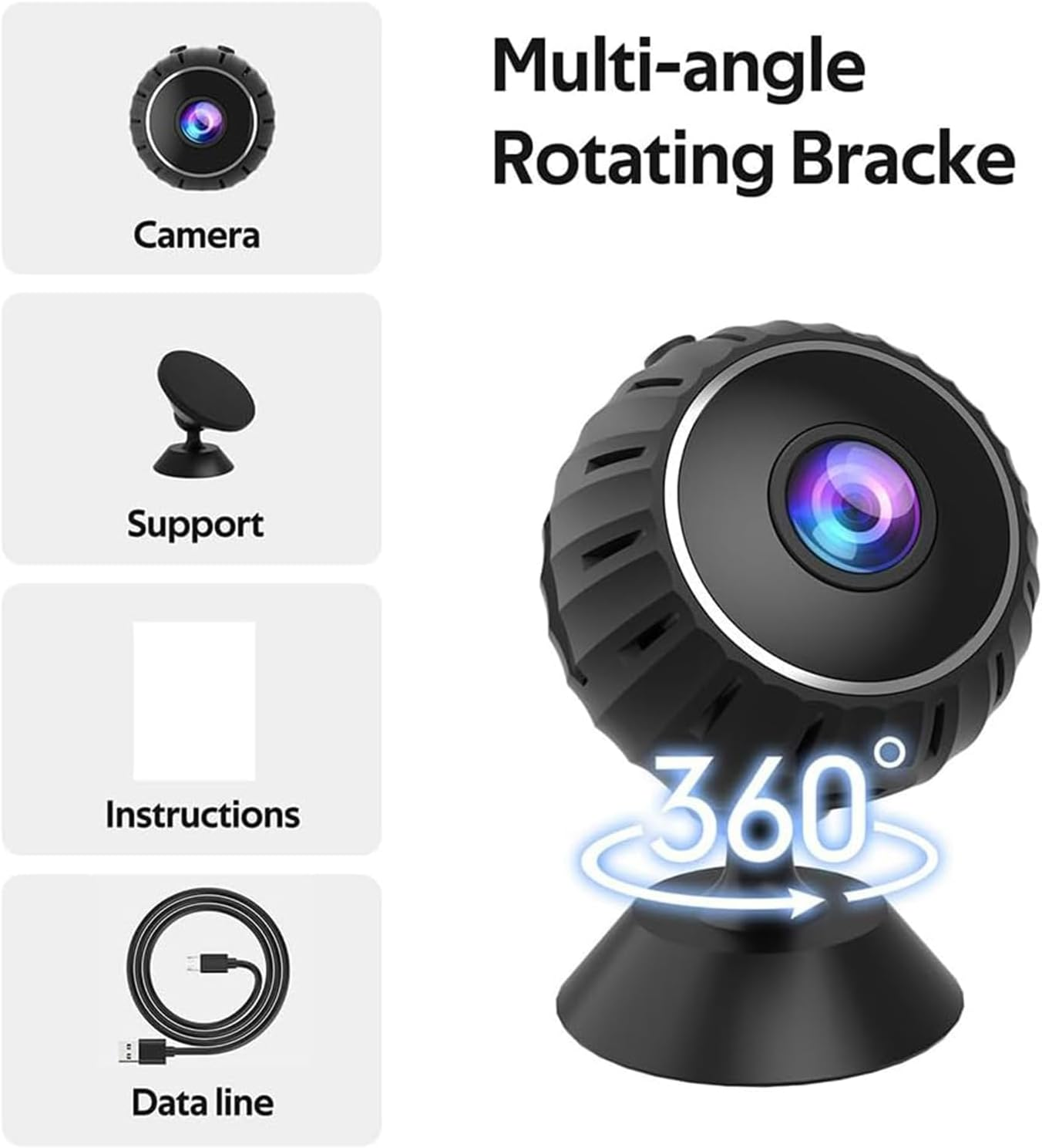 Wireless Security Camera with 360&deg; Rotation, Wifi Mini Camera with Motion Detection, Night Vision, Wide Angle Lens, Portable Baby Monitor & Home Office Surveillance Camera &ndash; Black image number 3