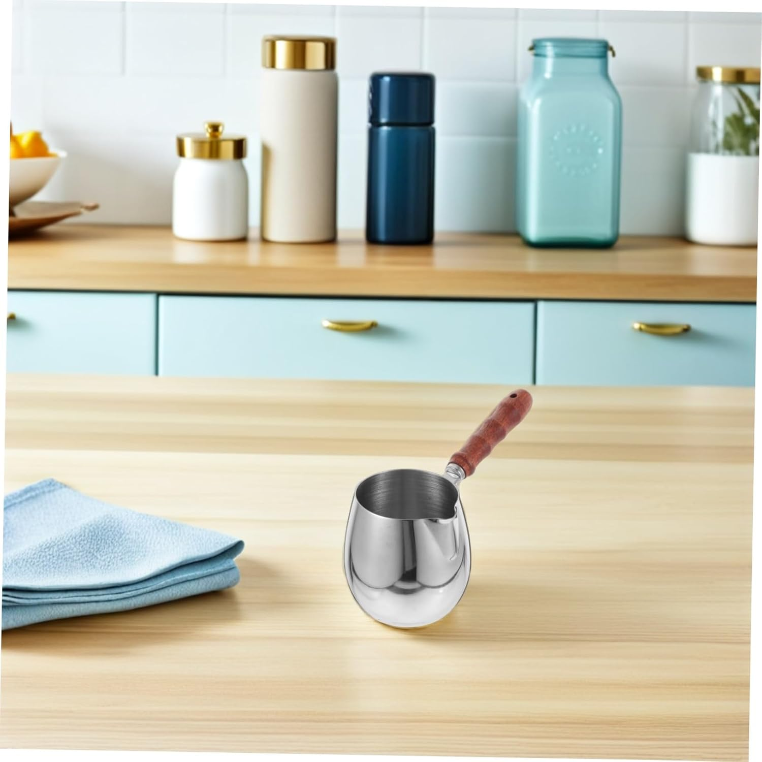 HOMOCONO 2Pcs Turkish Coffee Maker Stainless Steel Creamer Household Espresso Pot Long Handle Coffee Pot Camp Kettle image number 2