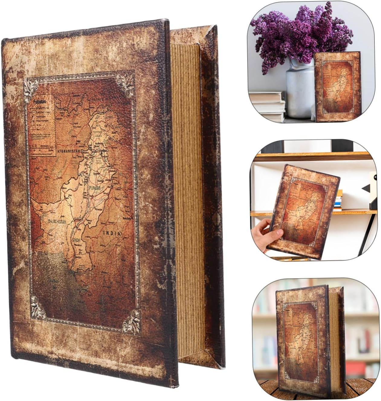 Vintage Book Shaped Storage Box Decorative Fake Book Box Key Hiding Trinket Case Small Retro Nautical Map Design Suitable for Home and Travel image number 3