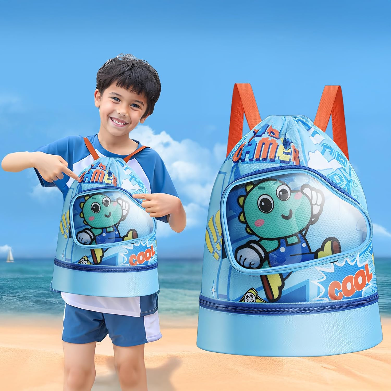 Kids Swimming Bag Waterproof Wet and Dry Storage Backpack Adjustable Shoulder Straps Ideal Children'S Swimming Bag with Waterproof Compartment Ideal for Pool and Beach Activities Swim Bag Kids image number 1
