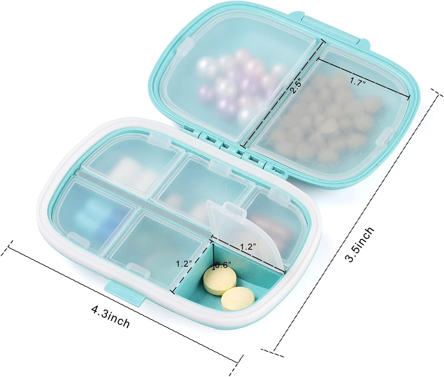 2 PCS Travel Pill Organizer, 8 Compartments Portable Pill Box Small Daily Pill Case Medicine Vitamin Container for Pocket Purse (Blue) image number 5