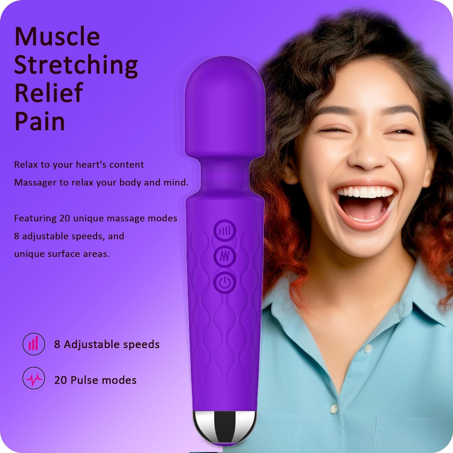 Vibrator Wand for Women - 20 Patterns & 8 Speeds G-Spot/Clitoral Stimulator, Quiet Cordless Dildo Massager, Submersible Adult Sex Toy Rechargeable Waterproof Big (Purple) image number 4