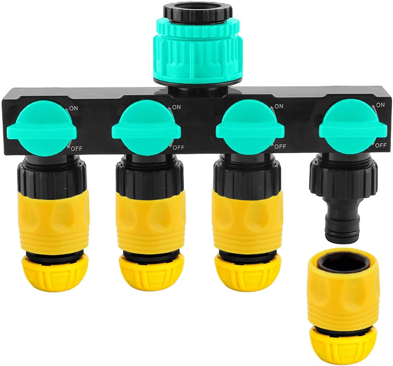 Faucet Splitter Garden Hose Connector 4-Way Garden Hose Splitter with Independent Valves, 3-Size Faucet Compatibility (GHT1/2, GHT3/4, GHT1) (Blue) image number 5