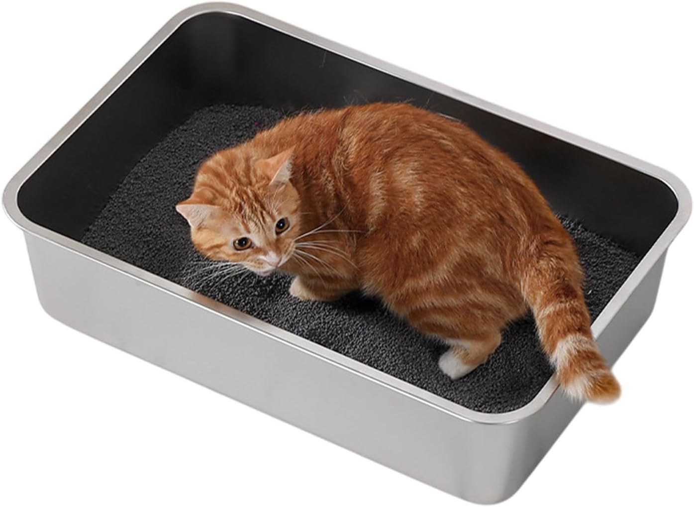 Stainless Steel Cat Litter Box,Metal Litter Pan,Sturdy Easy to Clean Open Air Cat Litters Tray for Big Kitty Small Animals,Easy to Clean, Non Stick Smooth Surface image number 1