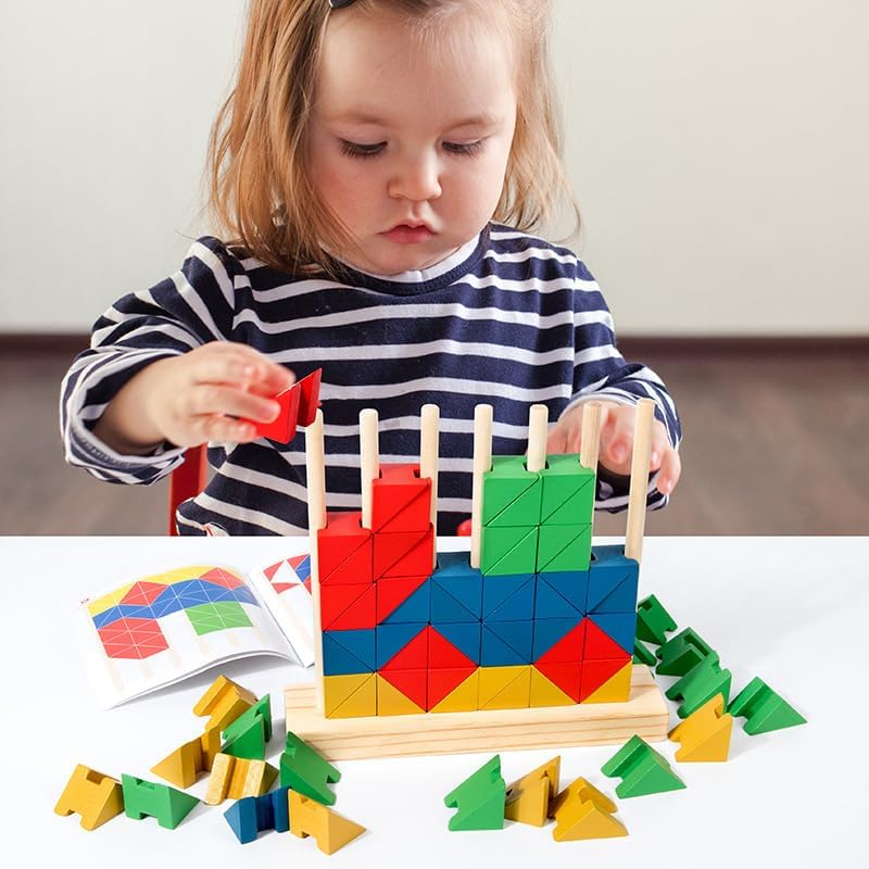 Classic Wooden Building Blocks, Rainbow Building Block Stacking Game, Preschool Activities, Educational Toys for Children Aged 3 and Above image number 1