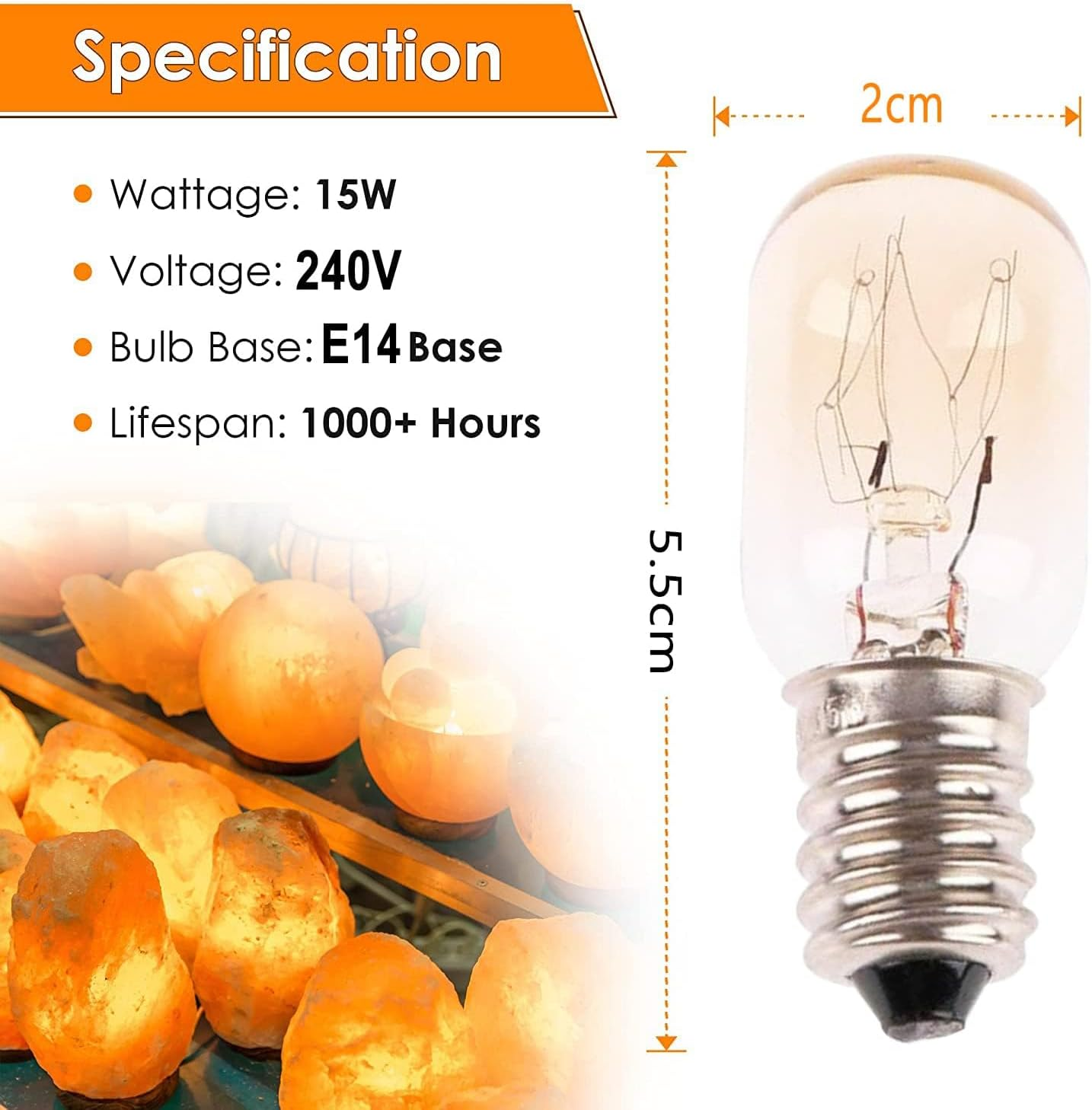 2 Pcs Salt Lamp Cord with 4 Free E14 Bulbs Set, Original Replacement Cord with On/Off Switch Dimmer Button Metal Clip Base, for Himalayan Crystal Salt Rock Lamp - 1.8M Cable 240V SAA Standard image number 6